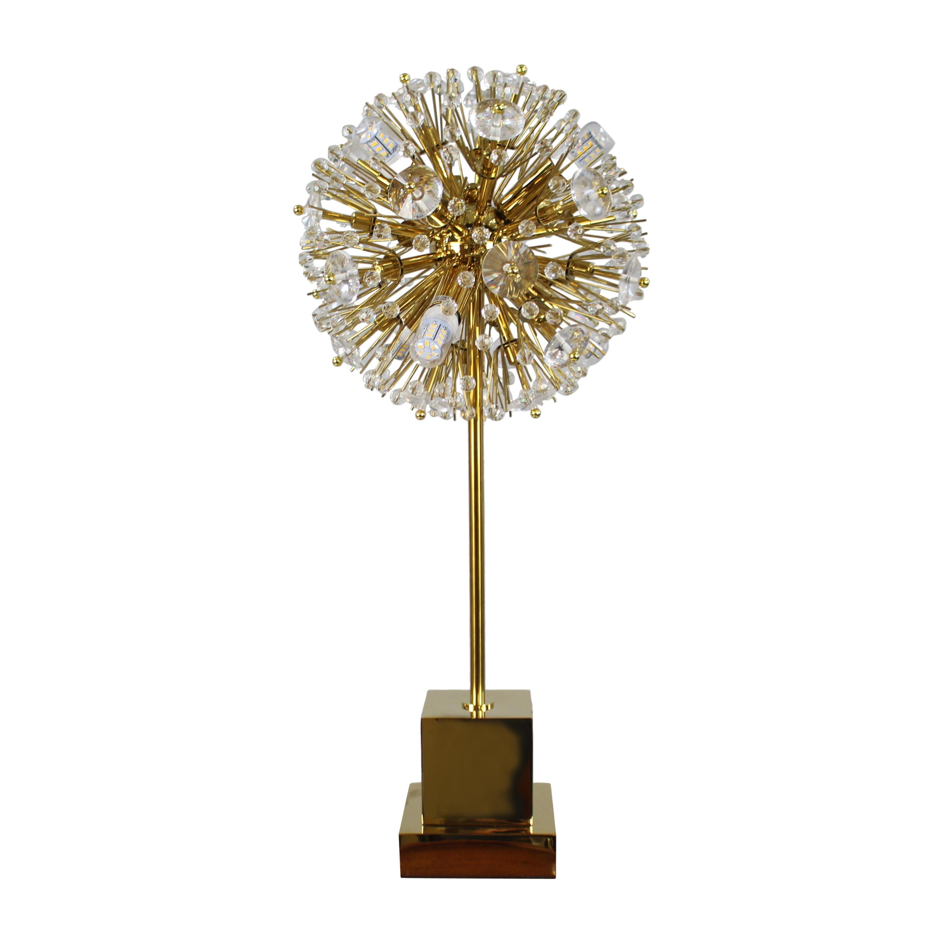 Contemporary Crystal and Brass Sputnik Table Lamp For Sale