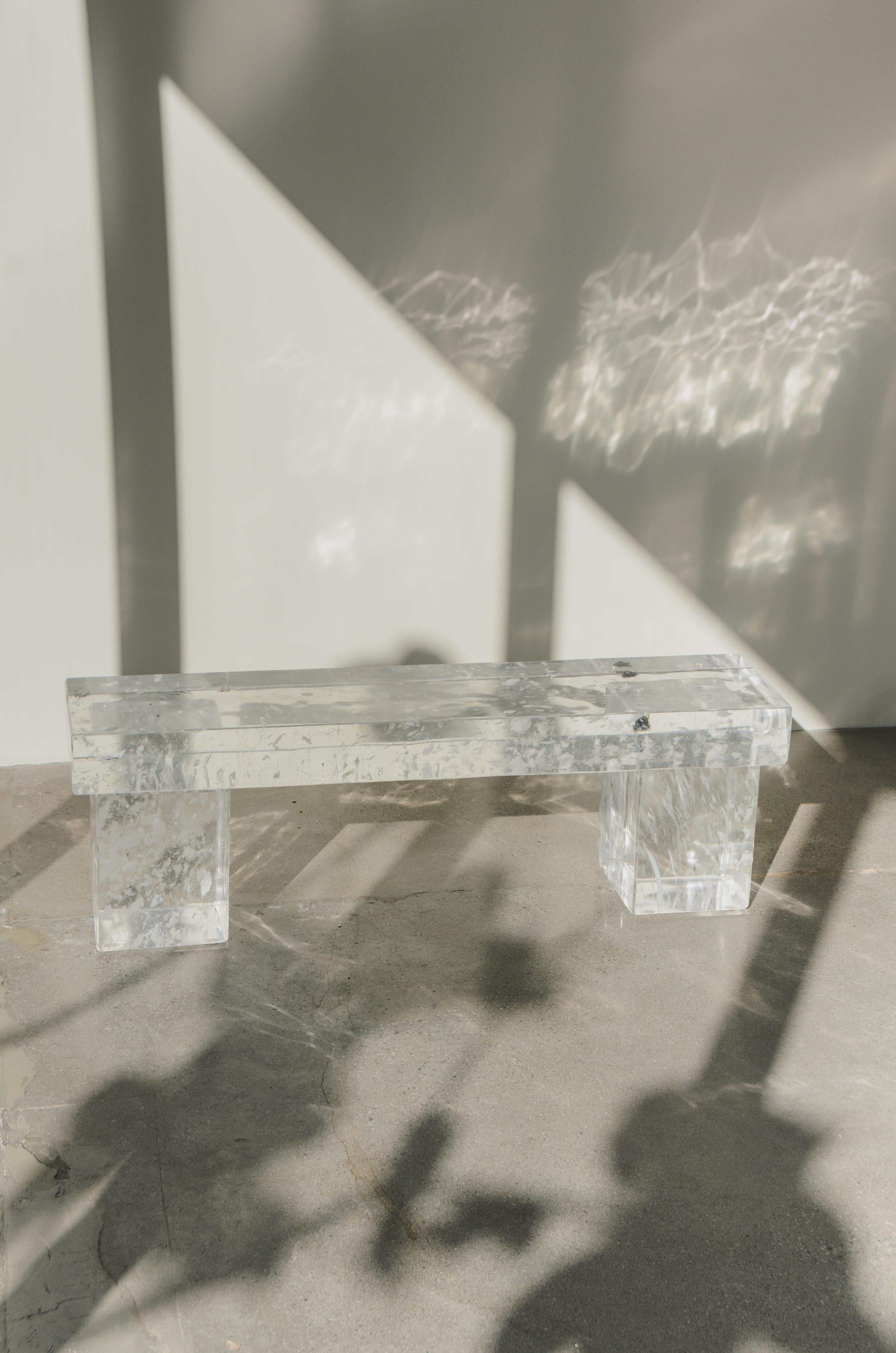 Minimalist Contemporary Crystal Bench by Robert Kuo, Limited Edition For Sale