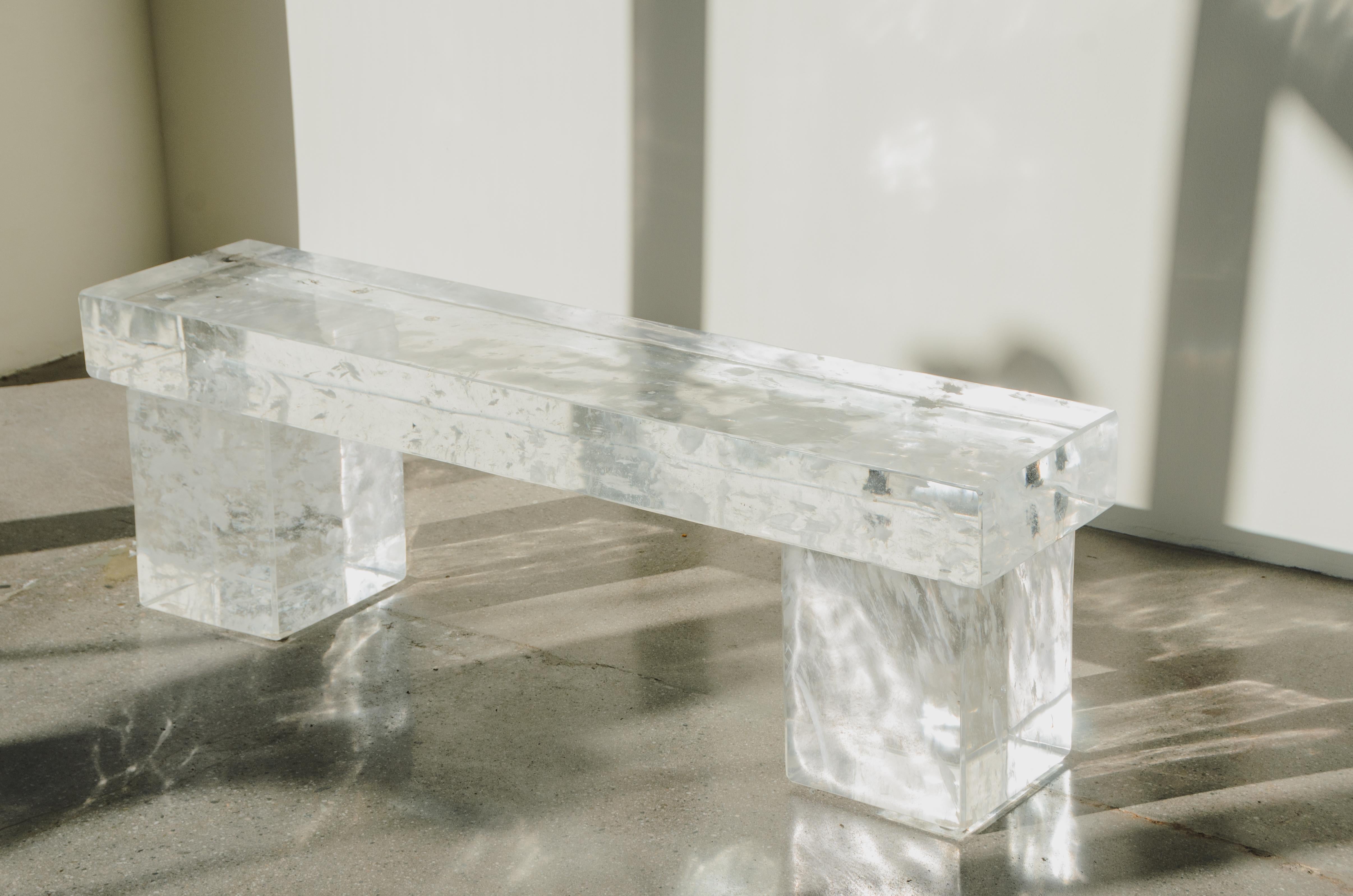 Hand-Carved Contemporary Crystal Bench by Robert Kuo, Limited Edition For Sale