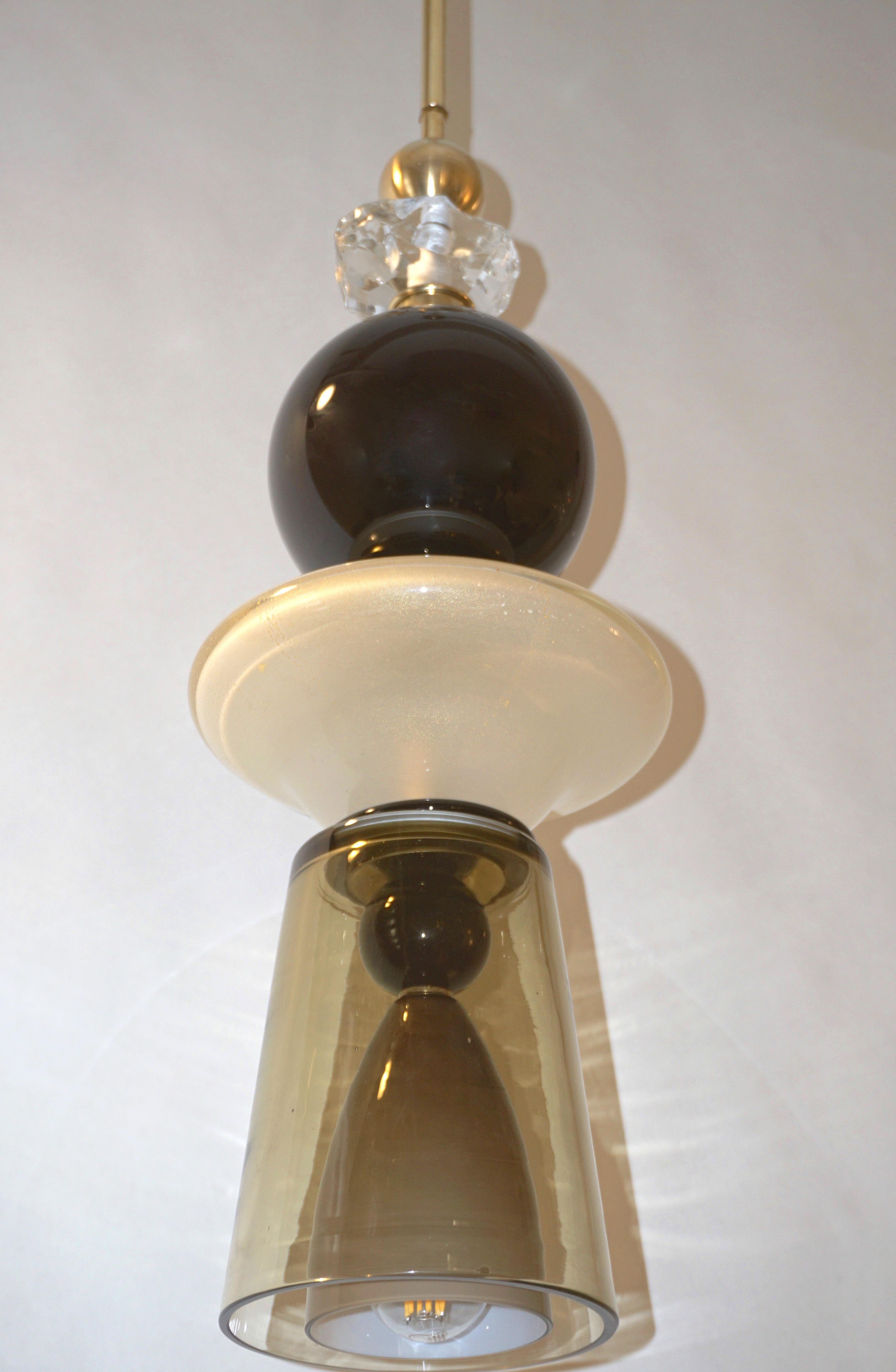 Hand-Crafted Contemporary Crystal Black and White Smoked Murano Glass Pendant Light For Sale
