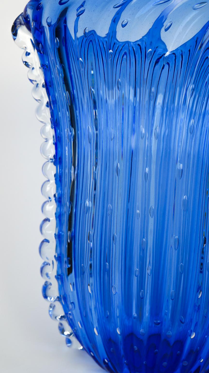 Contemporary Crystal Blue Design Italian Art Glass Vase Baloton Murano Glass Jar For Sale 5