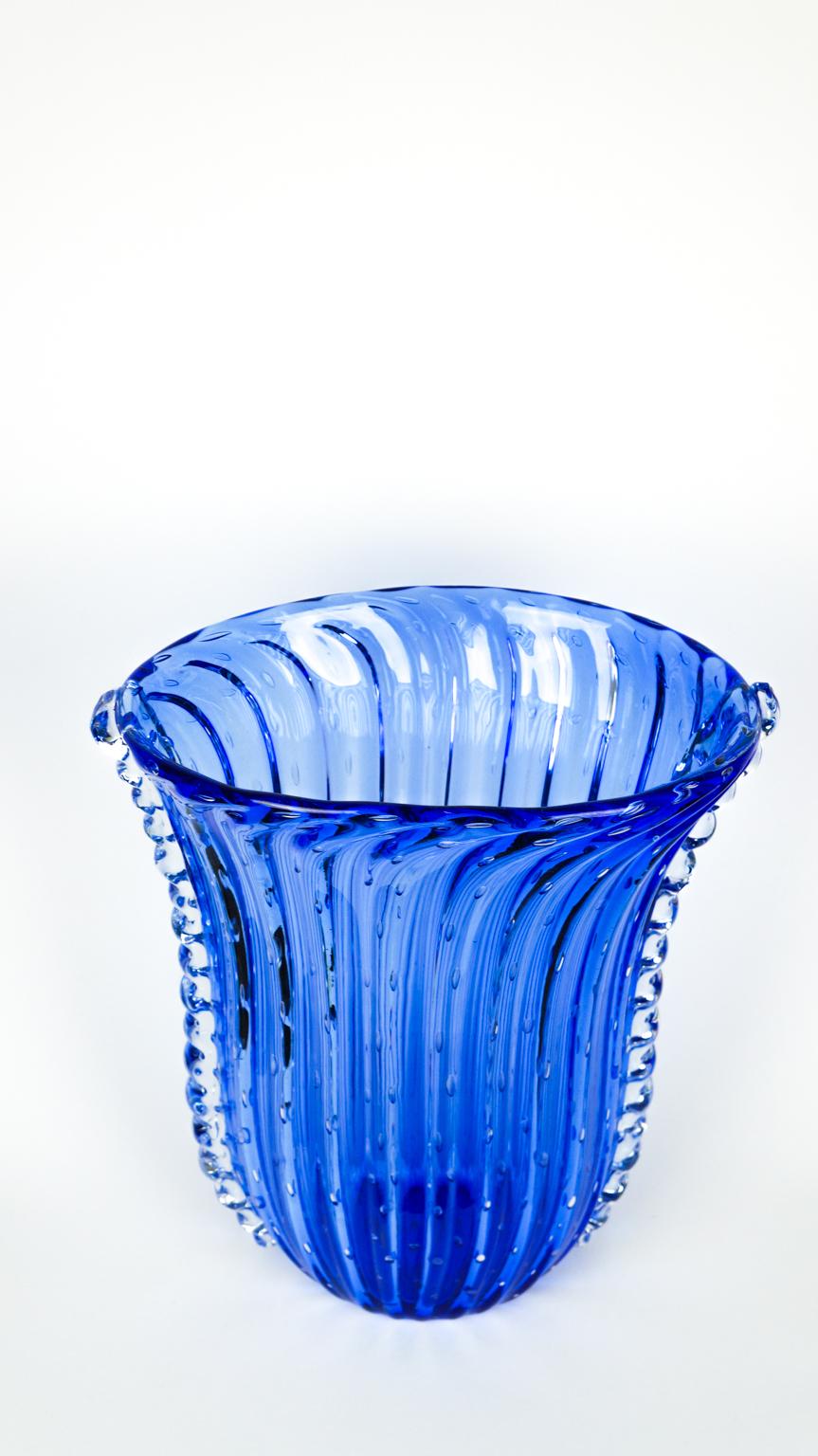 Contemporary Crystal Blue Design Italian Art Glass Vase Baloton Murano Glass Jar For Sale 6