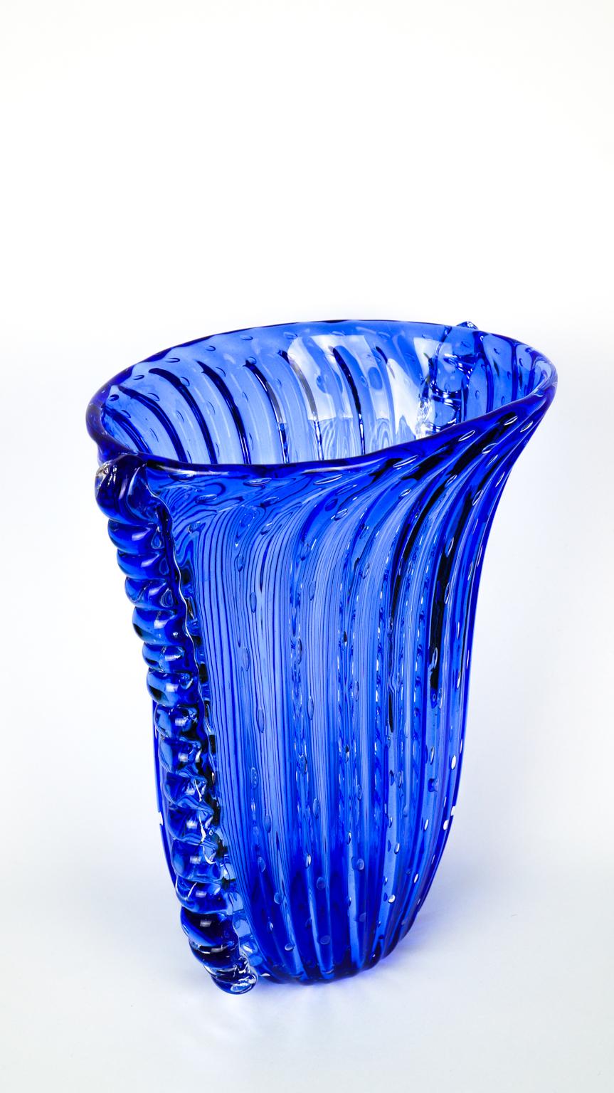 Contemporary Crystal Blue Design Italienisches Kunstglas Vase Baloton Murano Glas JAR im Angebot 6