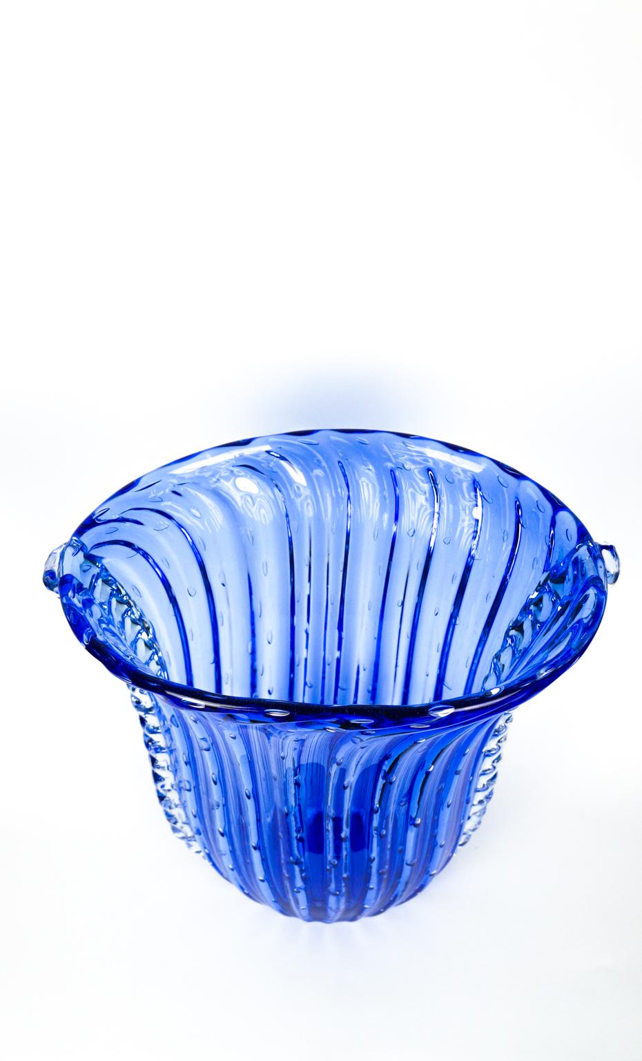 Contemporary Crystal Blue Design Italian Art Glass Vase Baloton Murano Glass Jar For Sale 8