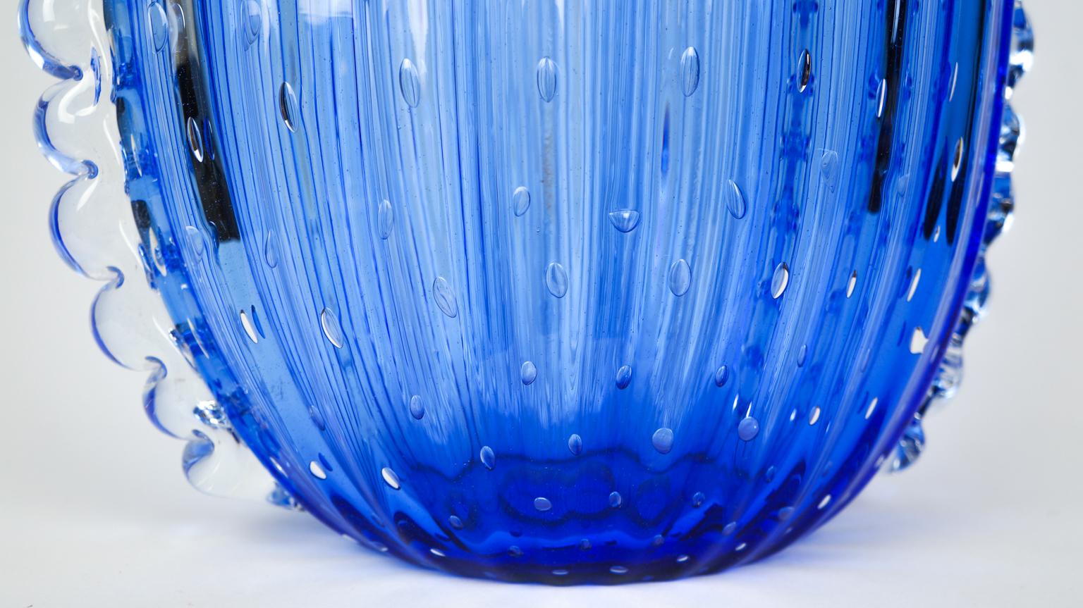 Contemporary Crystal Blue Design Italian Art Glass Vase Baloton Murano Glass Jar For Sale 10