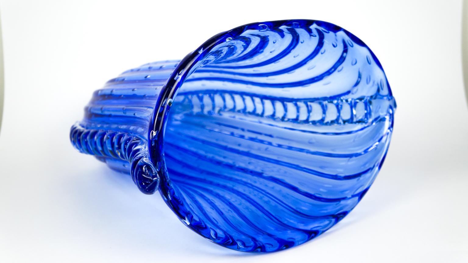 Contemporary Crystal Blue Design Italienisches Kunstglas Vase Baloton Murano Glas JAR im Angebot 10