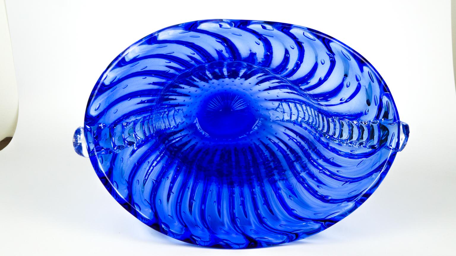 Contemporary Crystal Blue Design Italian Art Glass Vase Baloton Murano Glass Jar For Sale 12