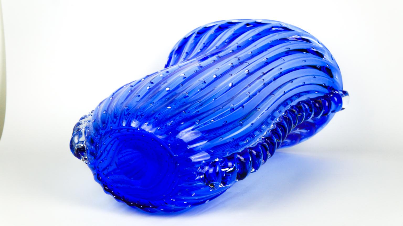 Contemporary Crystal Blue Design Italian Art Glass Vase Baloton Murano Glass Jar For Sale 13