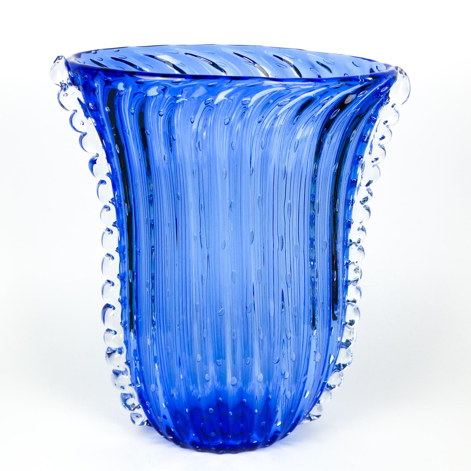 Contemporary Crystal Blue Design Italienisches Kunstglas Vase Baloton Murano Glas JAR im Angebot 13