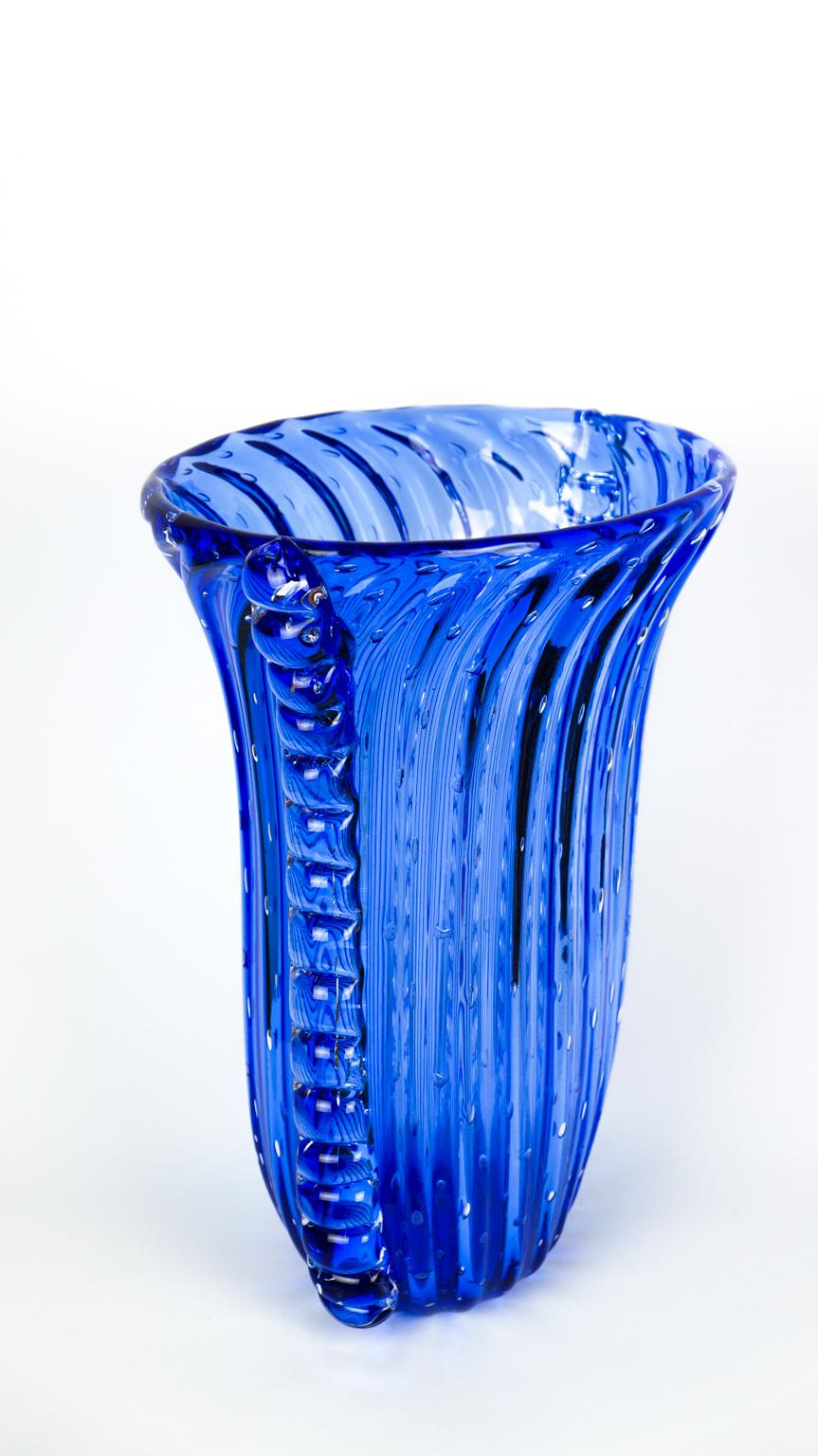 Contemporary Crystal Blue Design Italian Art Glass Vase Baloton Murano Glass Jar For Sale 2