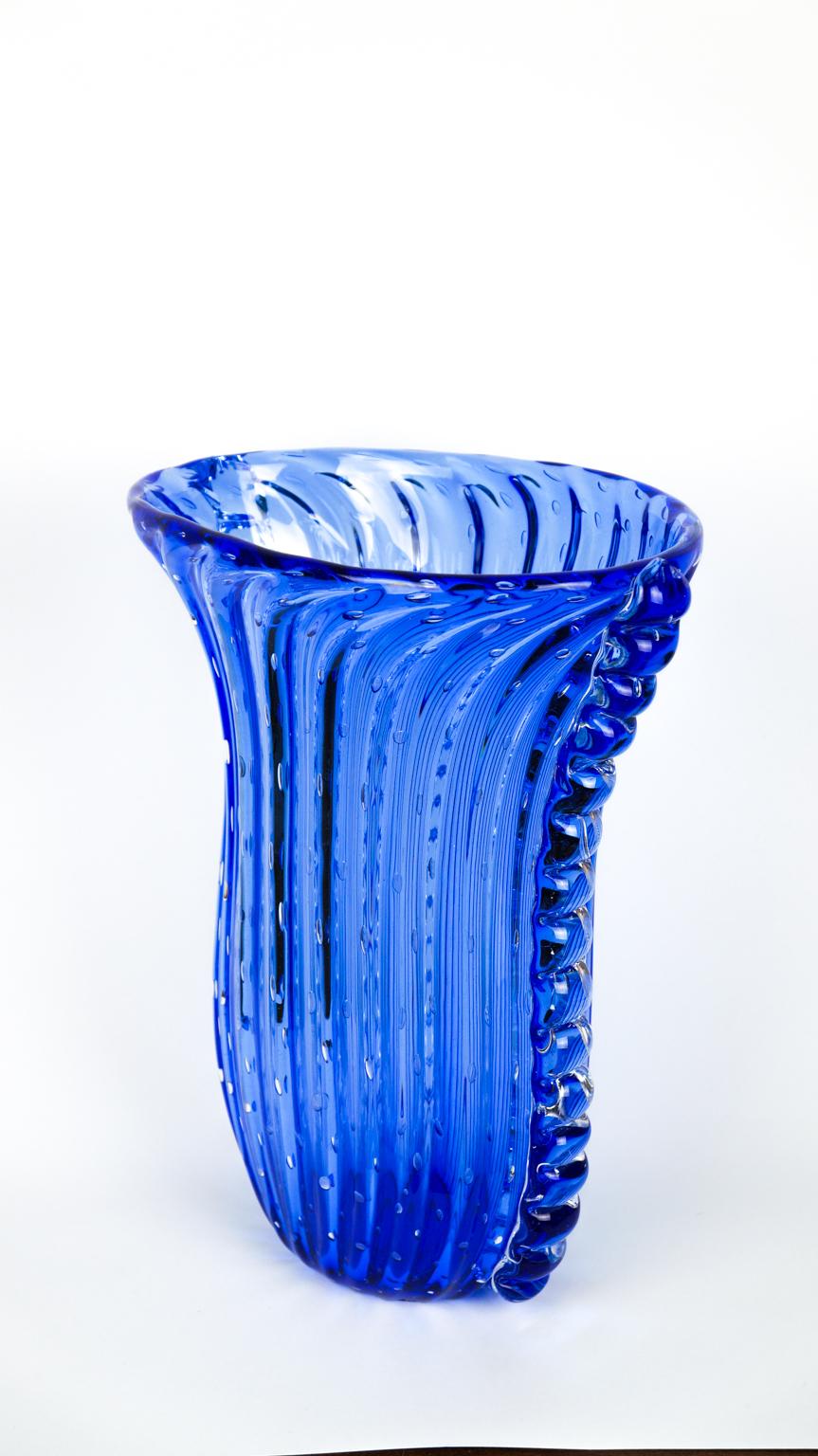 Contemporary Crystal Blue Design Italian Art Glass Vase Baloton Murano Glass Jar For Sale 3