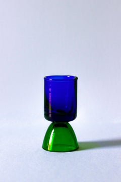 Contemporary Crystal Blue Green Tequila Glass Shot Handcrafted Natalia Criado