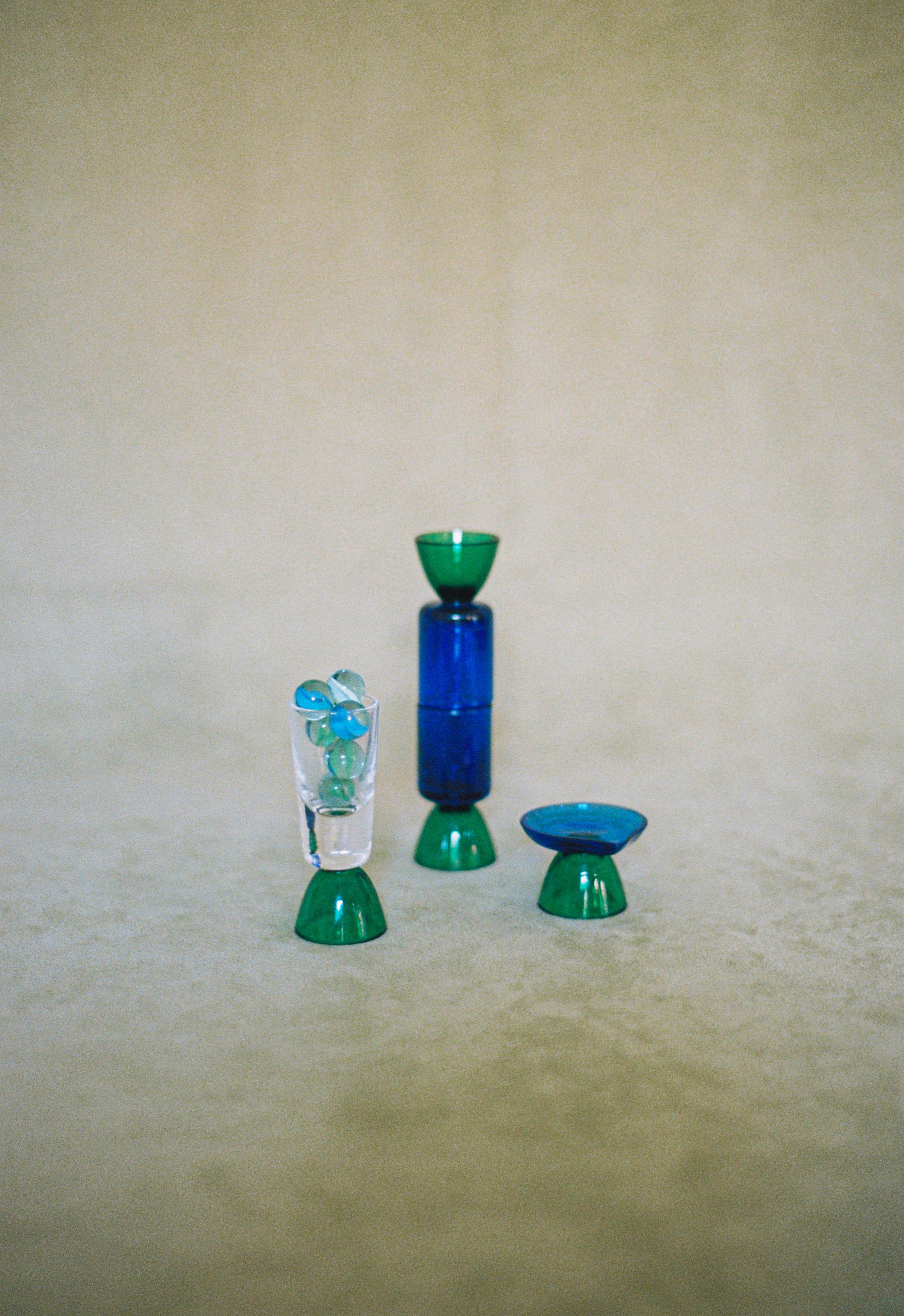 Contemporary Crystal Blue Green Tequila Glass Shot Handcrafted Natalia Criado For Sale 1