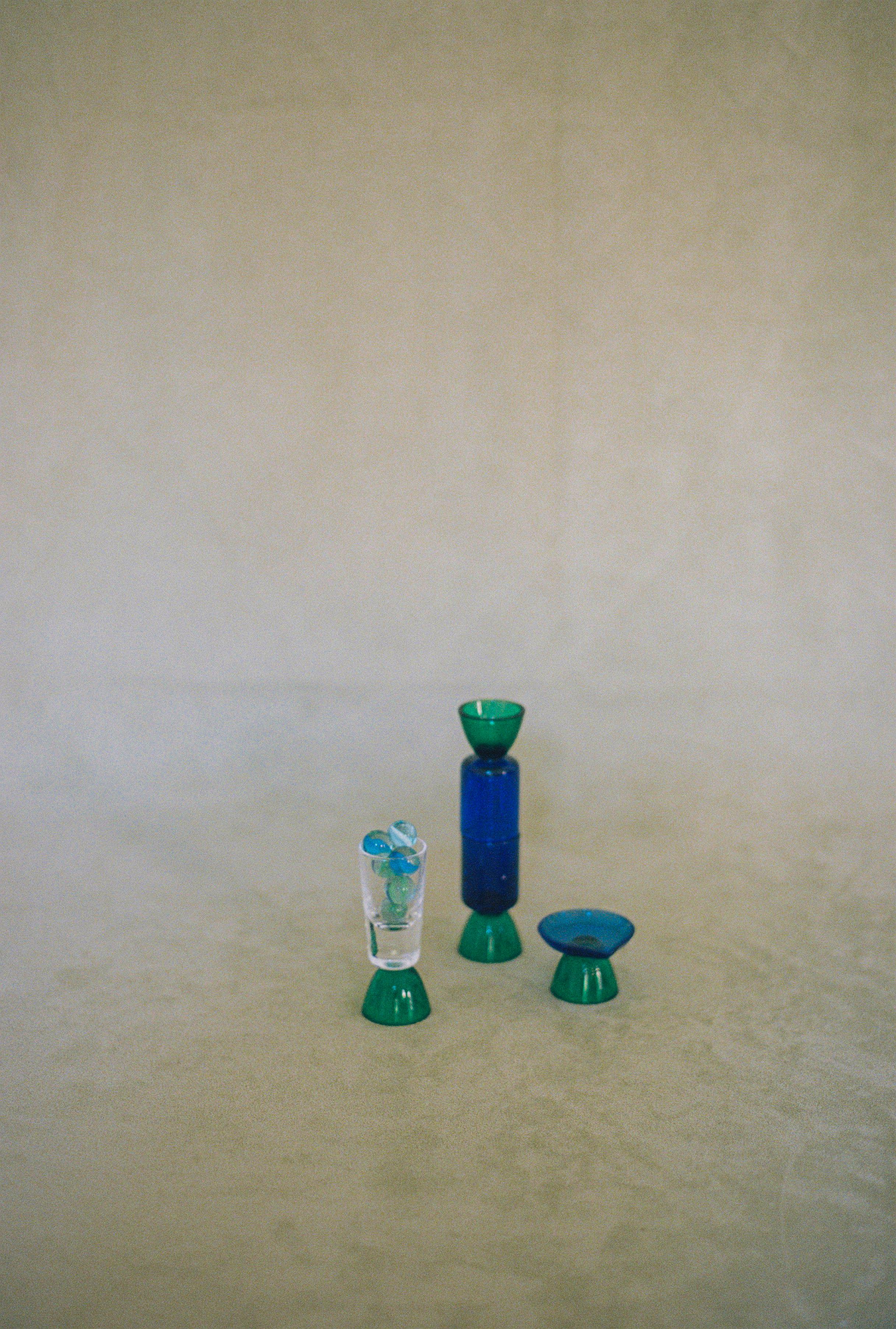 Contemporary Crystal Blue Green Tequila Glass Shot Handcrafted Natalia Criado For Sale 3