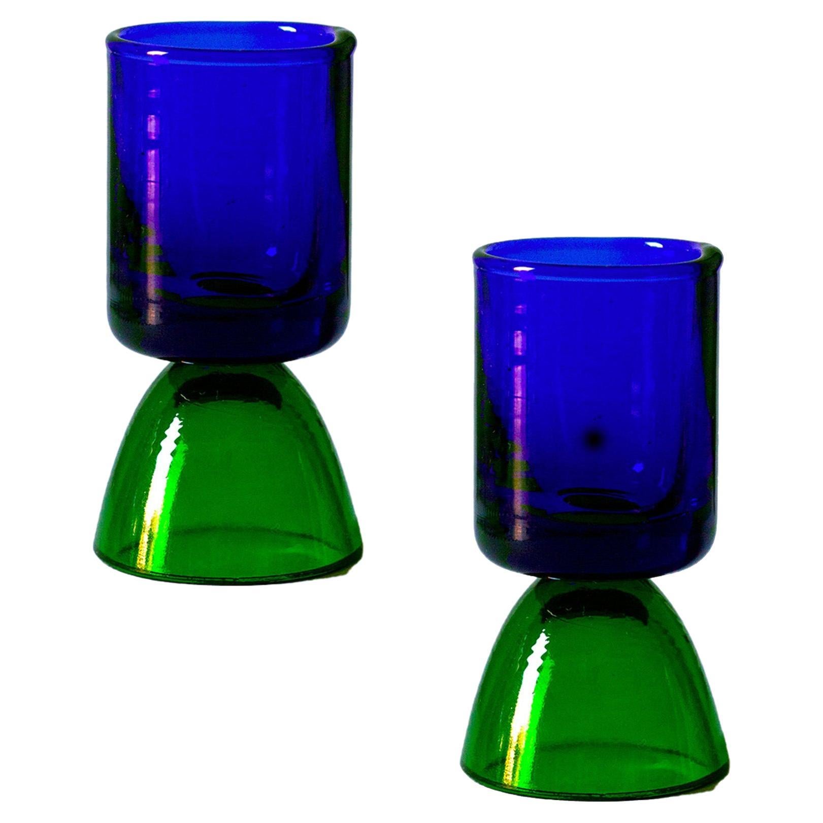 Contemporary Crystal Blue Green Tequila Glass Shot Handcrafted Natalia Criado For Sale