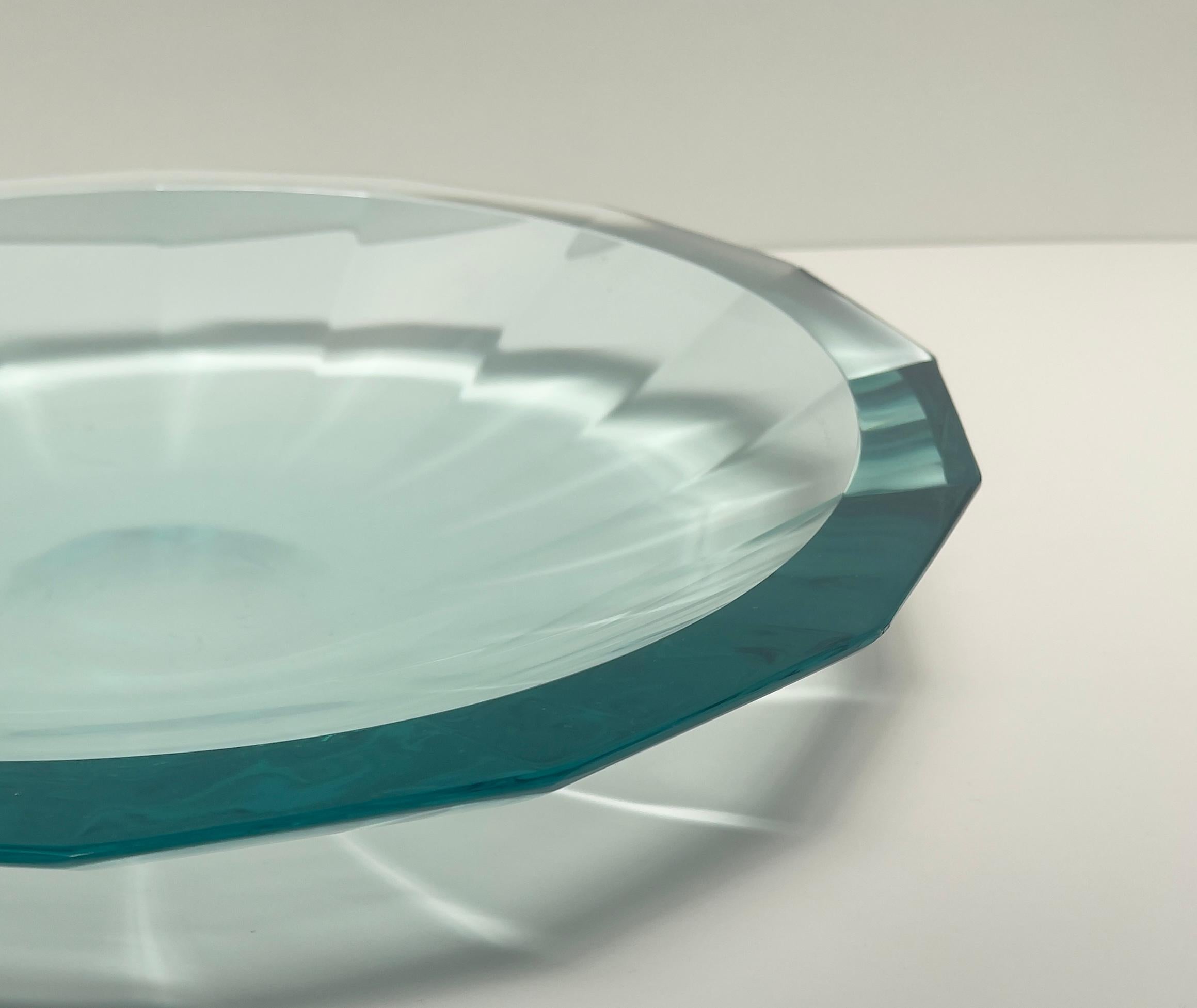 Glass Contemporary Crystal Bowl with Gemmed Decoration Hand Crafted by Ghiró Studio For Sale
