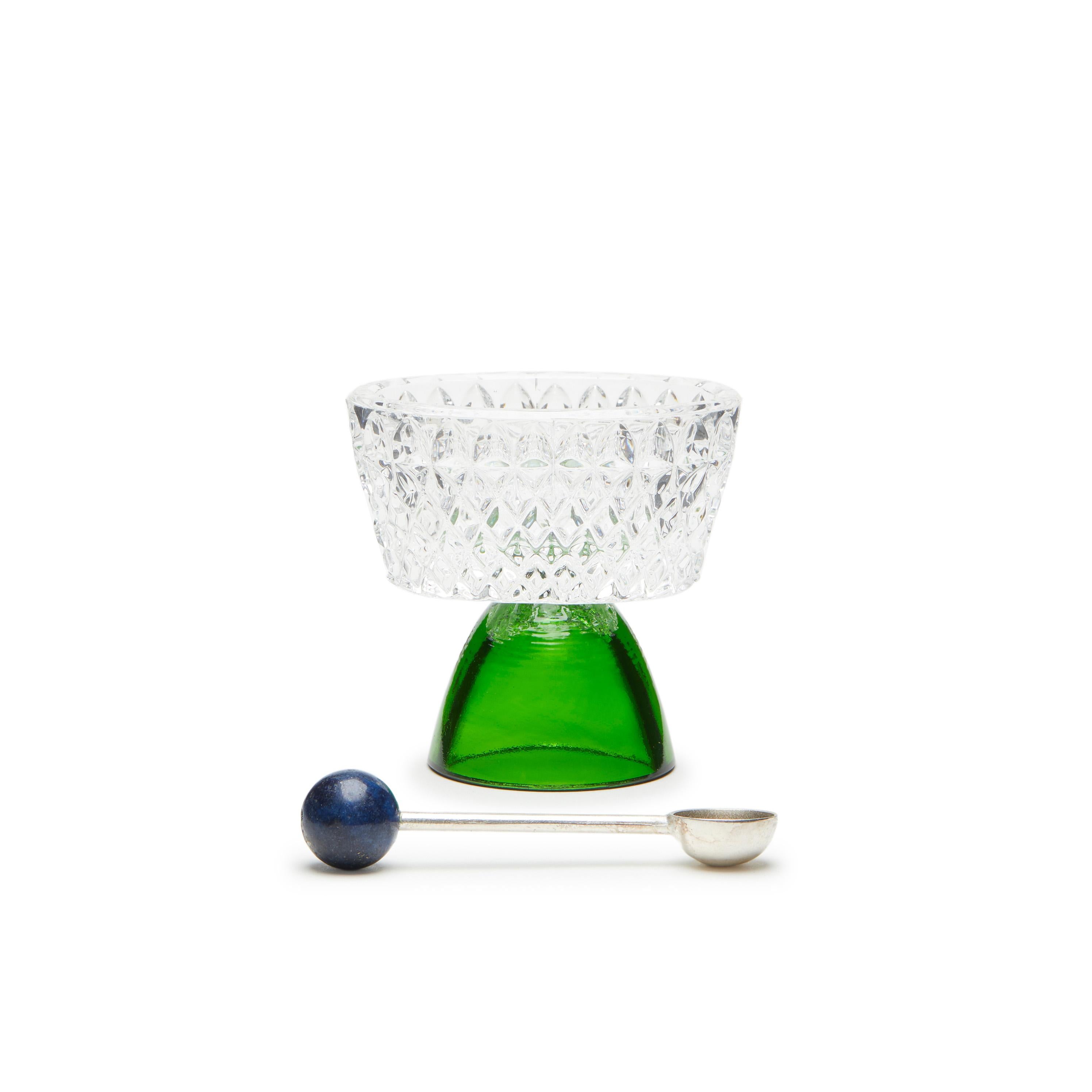 Add sophistication to your table with the diamantino salt cellar from natalia criado.  Each vessel is crafted from repurposed crystal, sourced from glassmakers in Tuscany.  The practice of recontextualizing these materials breathes new life into
