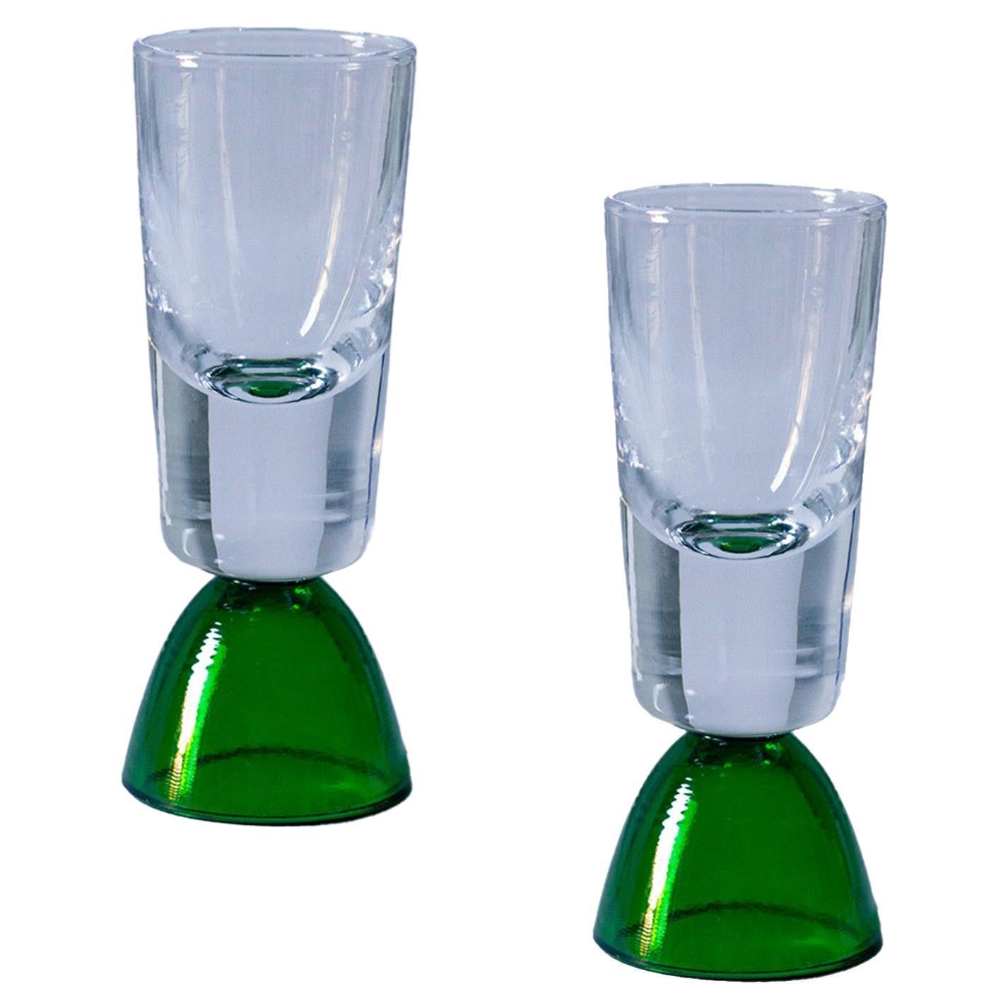 Contemporary Crystal Green Tequila Glass Shot Handcrafted Natalia Criado For Sale