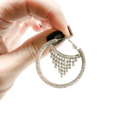 Contemporary Crystal Hoop Fringe Earrings 2000s