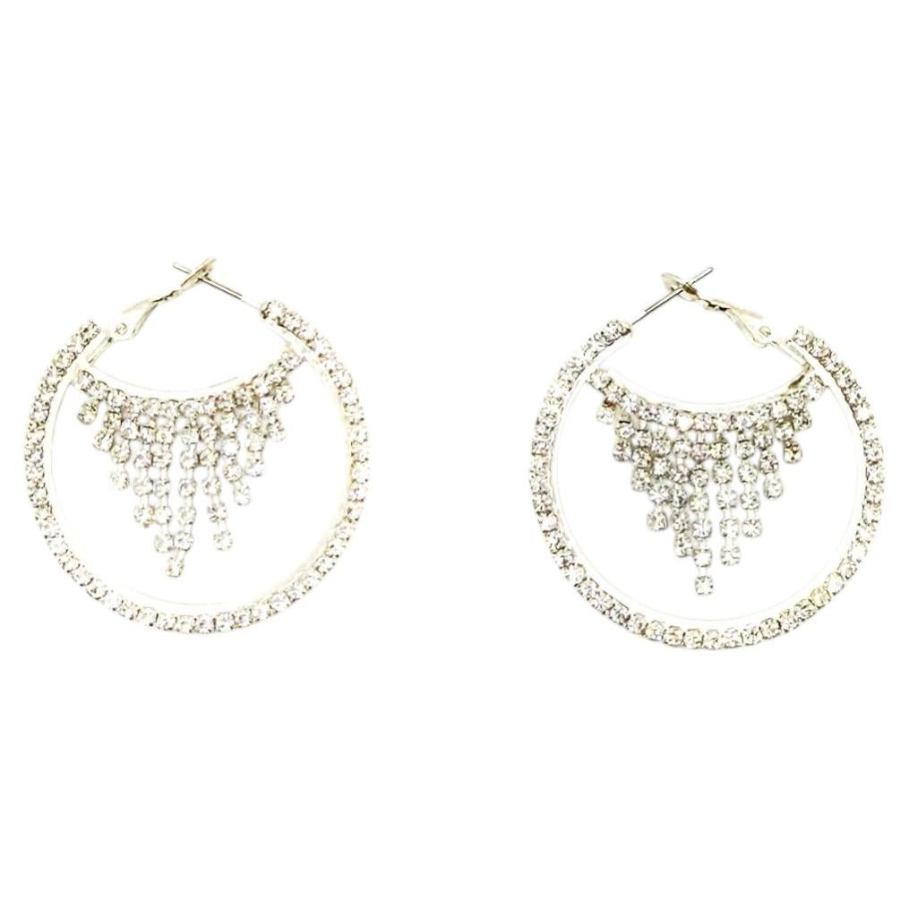 Contemporary Crystal Hoop Fringe Earrings 2000s