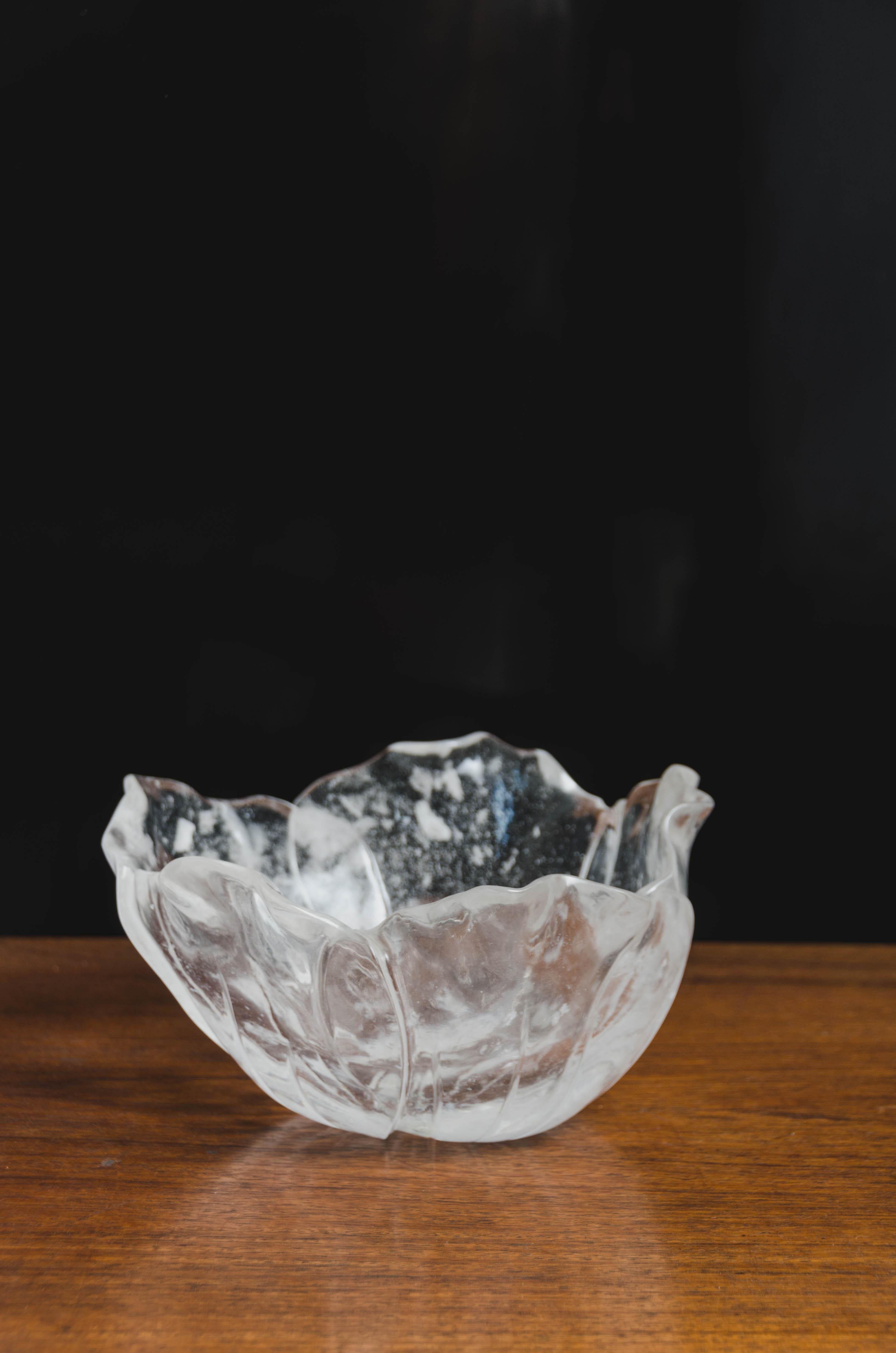 Lotus leaf bowl
Crystal
Hand carved
Limited Edition
Each piece is individually crafted and is unique. 

