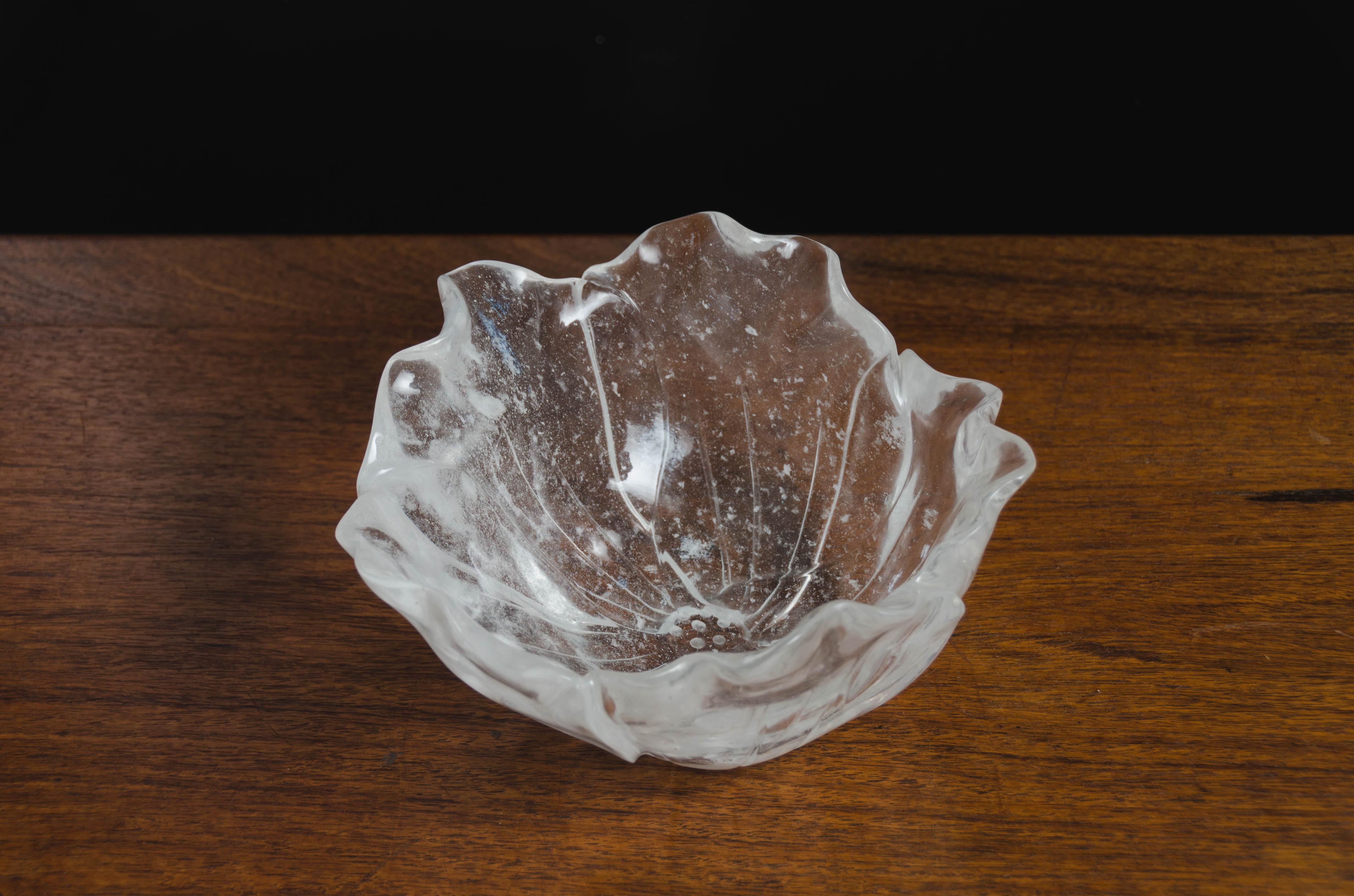 Hand-Carved Contemporary Crystal Lotus Leaf Bowl by Robert Kuo, Hand Carved, Limited Edition For Sale