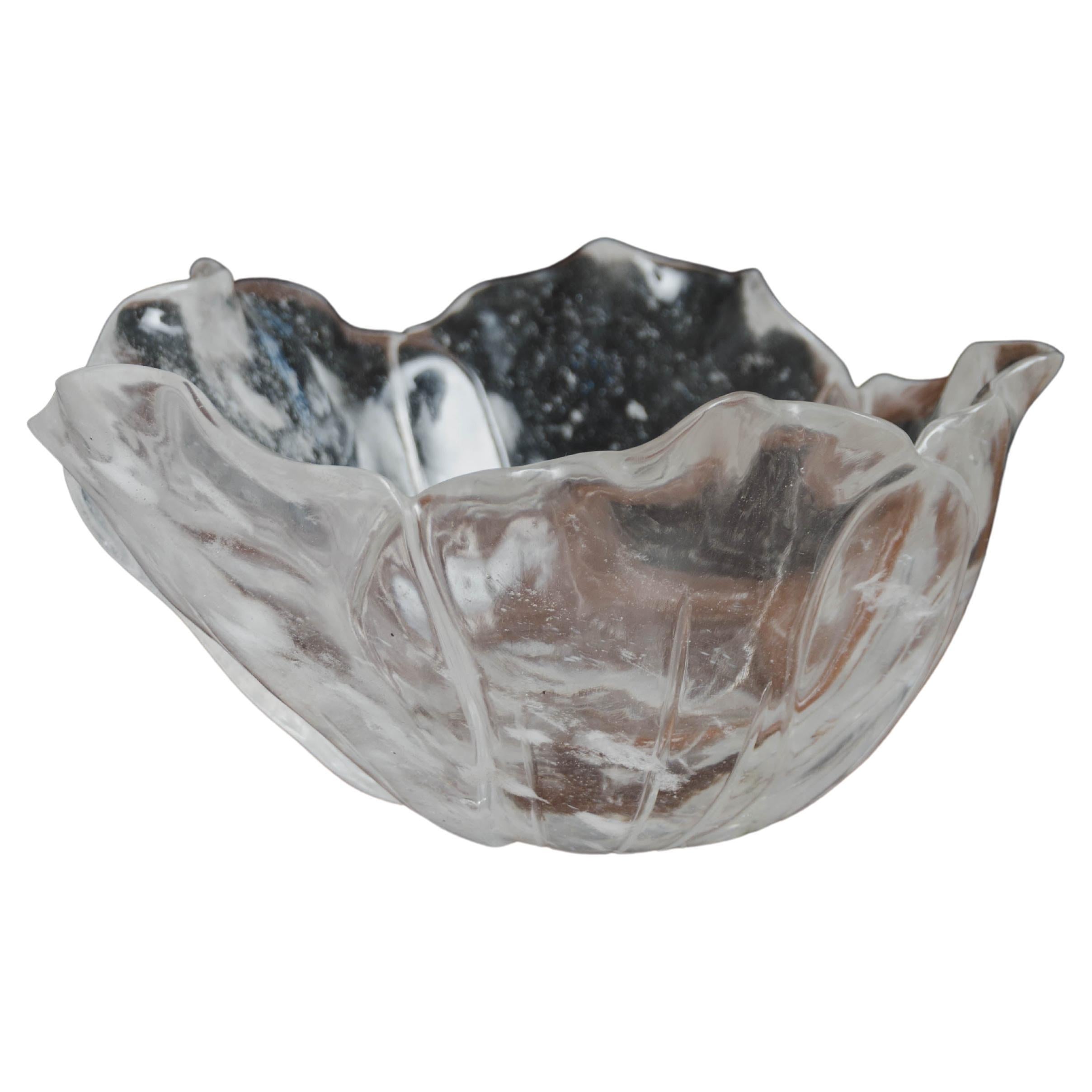 Contemporary Crystal Lotus Leaf Bowl by Robert Kuo, Hand Carved, Limited Edition