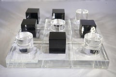 Contemporary Crystal Tic Tac Toe Board with Clear & Black Crystal Playing Pieces