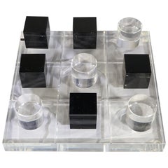 Contemporary Crystal Tic Tac Toe Board with Clear & Black Crystal Playing Pieces