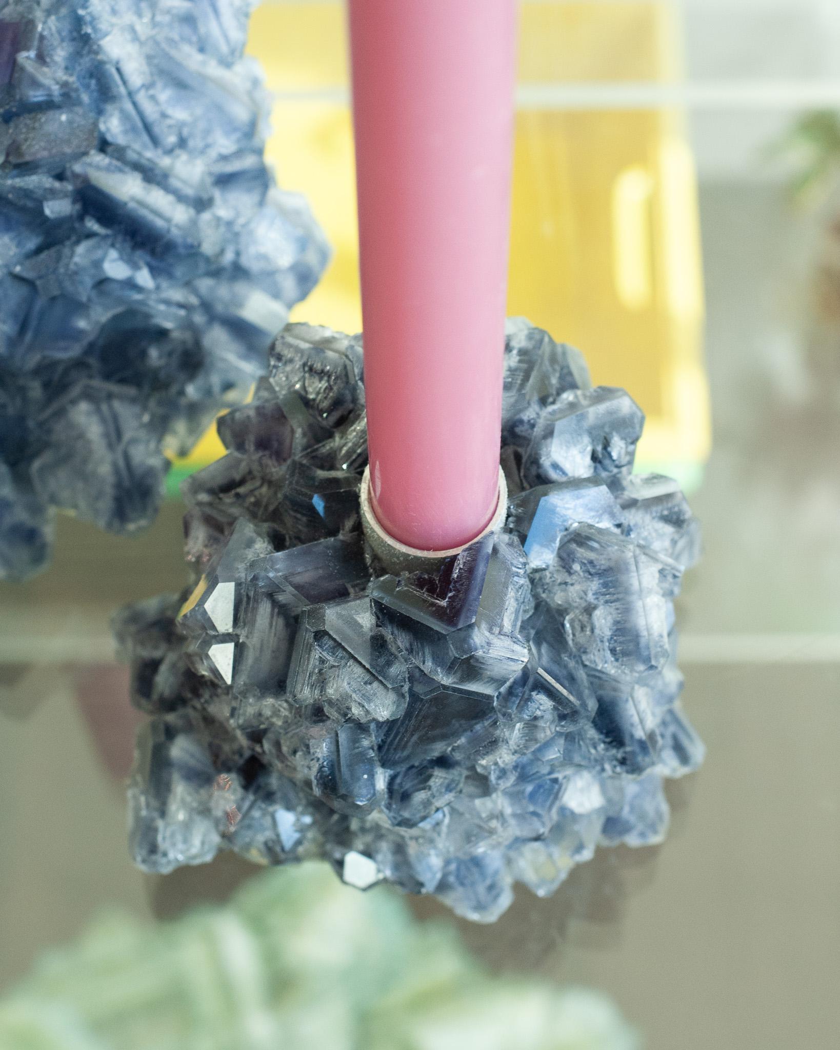 Dutch Contemporary Crystallized Blue Candleholder By Isaac Monté, Netherlands For Sale