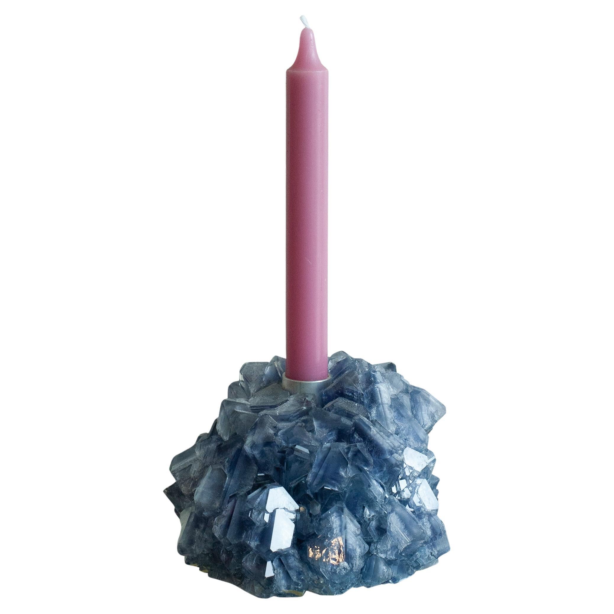 Contemporary Crystallized Blue Candleholder By Isaac Monté, Netherlands