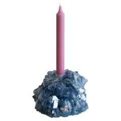 Contemporary Crystallized Blue Candleholder By Isaac Monté, Netherlands