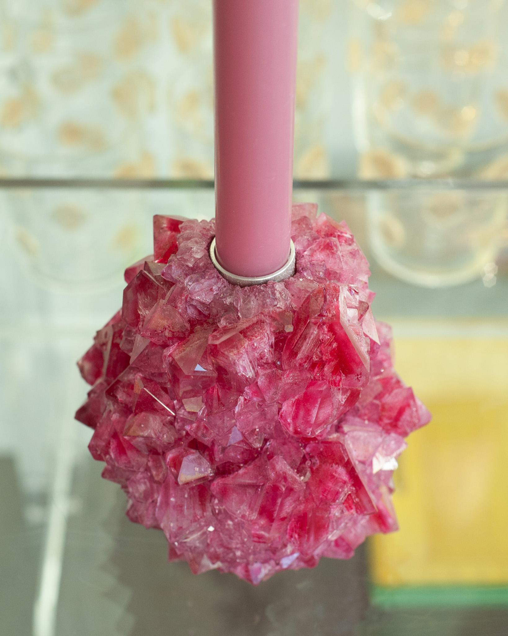 Dutch Contemporary Crystallized Fuschia Candleholder By Isaac Monté, Netherlands For Sale