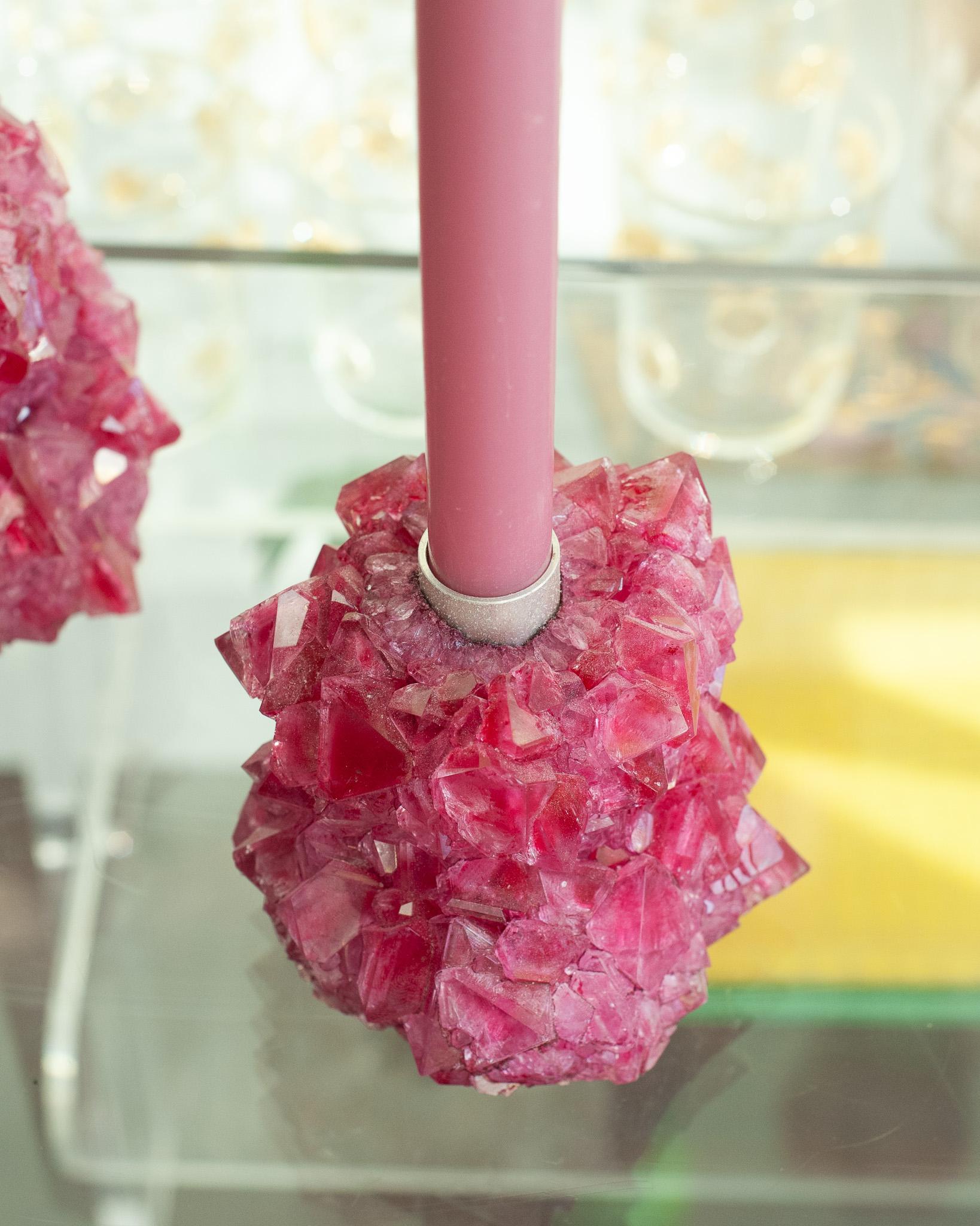 Dutch Contemporary Crystallized Fuschia Candleholder By Isaac Monté, Netherlands For Sale