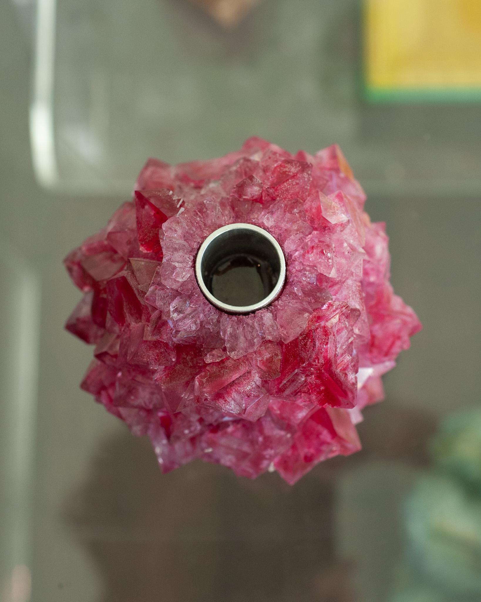 Contemporary Crystallized Fuschia Candleholder By Isaac Monté, Netherlands In New Condition For Sale In Toronto, ON