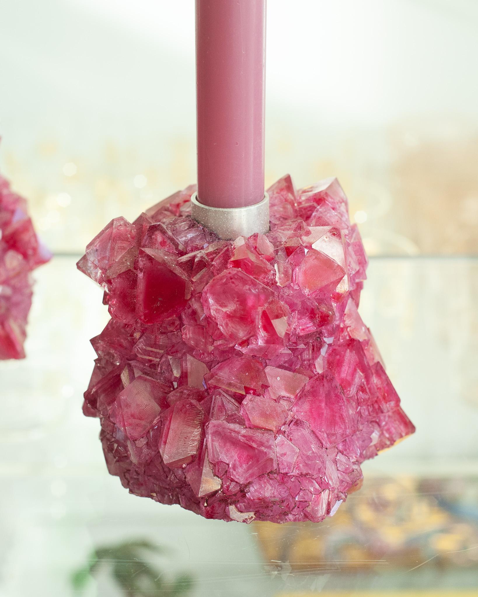 Contemporary Crystallized Fuschia Candleholder By Isaac Monté, Netherlands In New Condition For Sale In Toronto, ON