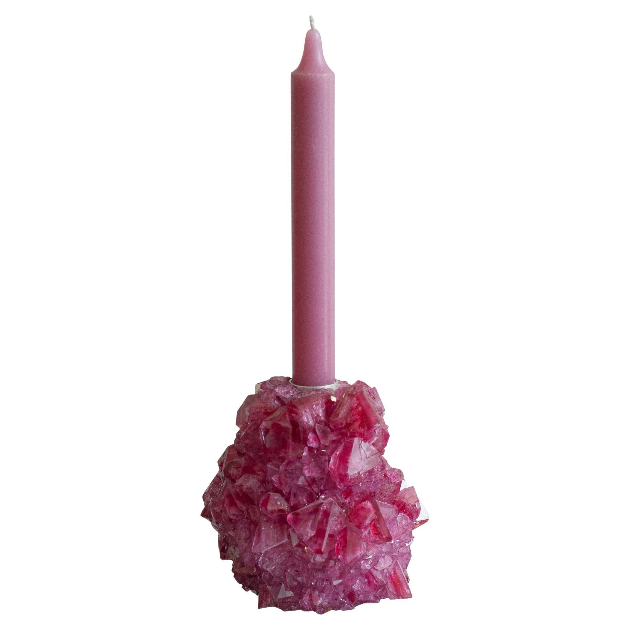 Contemporary Crystallized Fuschia Candleholder By Isaac Monté, Netherlands