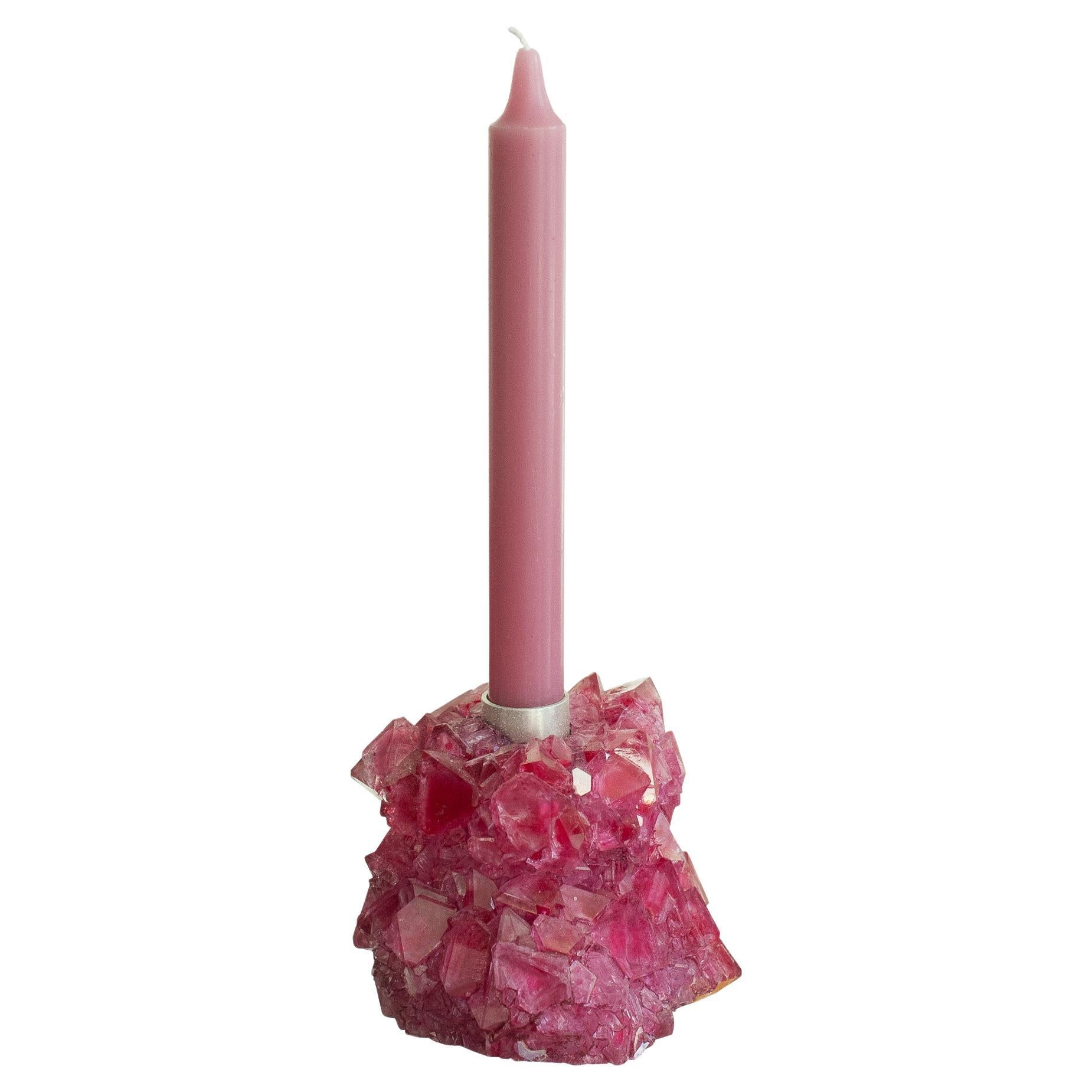 Contemporary Crystallized Fuschia Candleholder By Isaac Monté, Netherlands