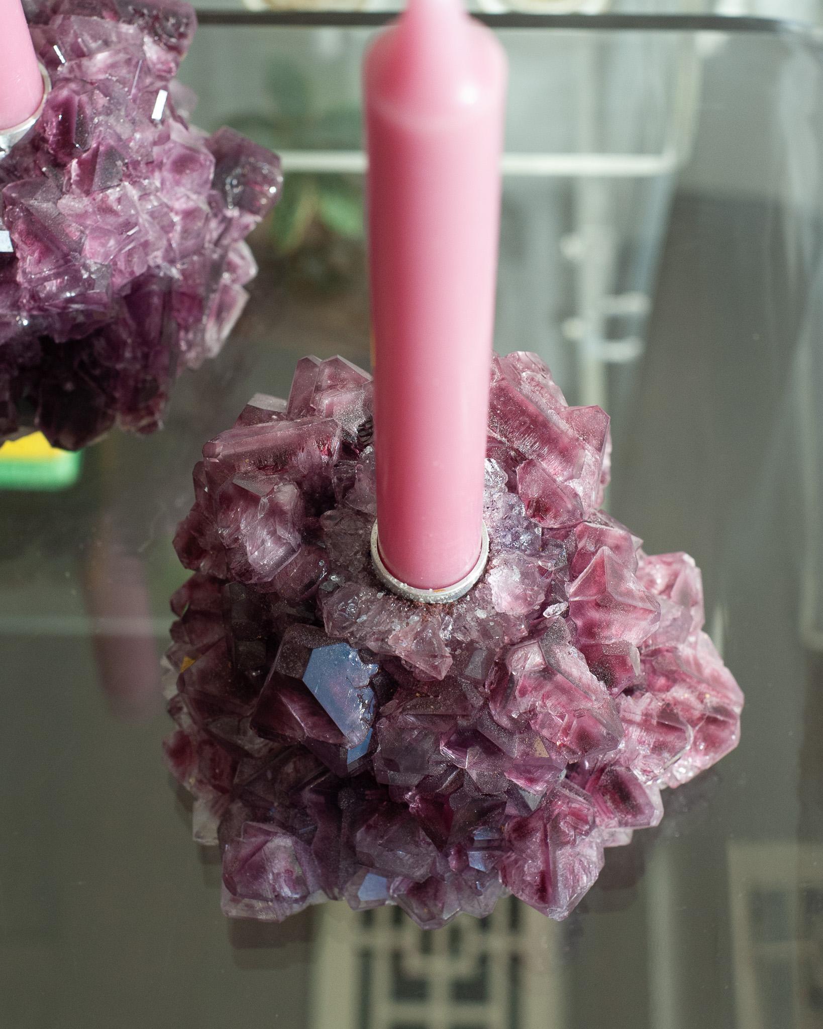 Dutch Contemporary Crystallized Purple Candleholder By Isaac Monté, Netherlands For Sale