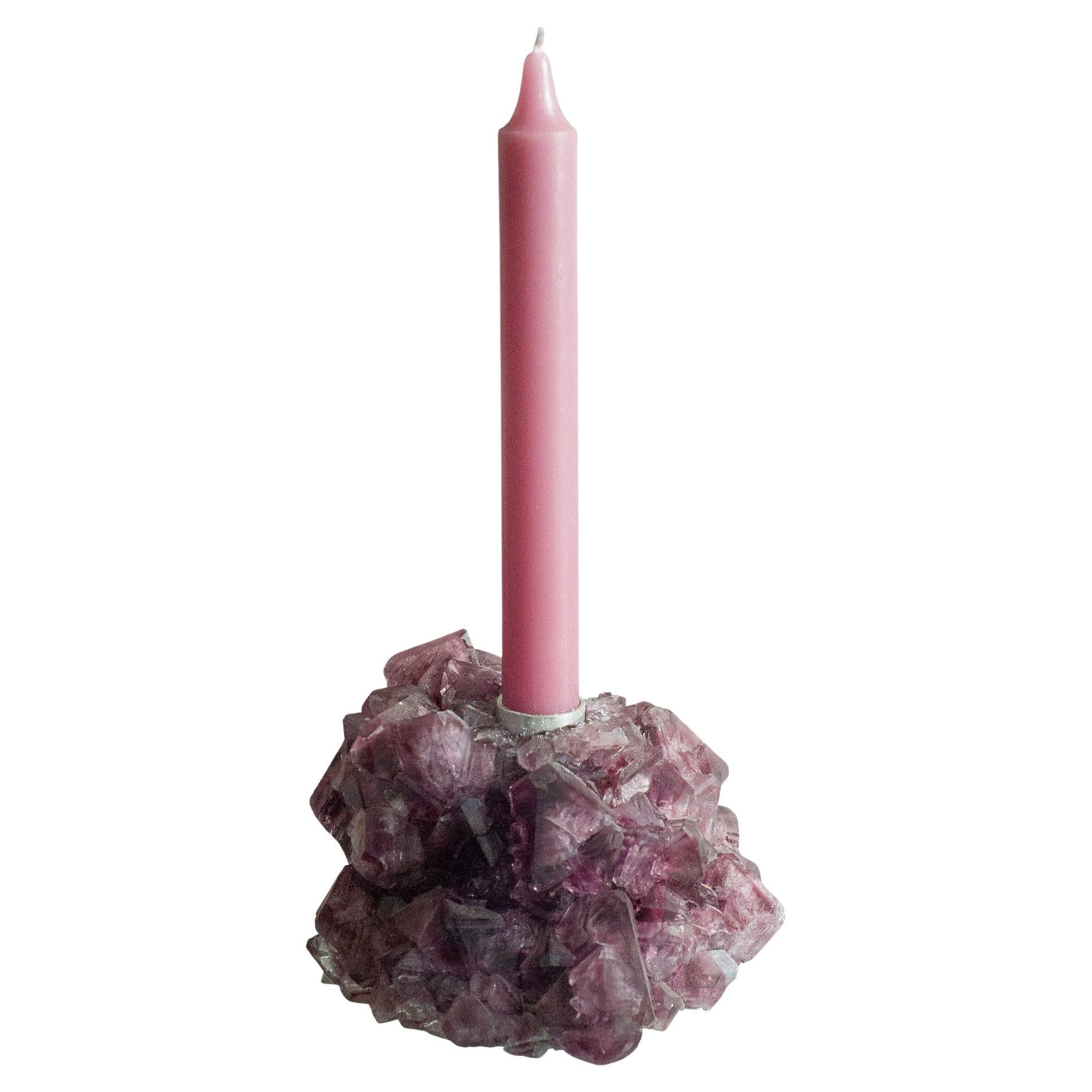 Contemporary Crystallized Purple Candleholder By Isaac Monté, Netherlands