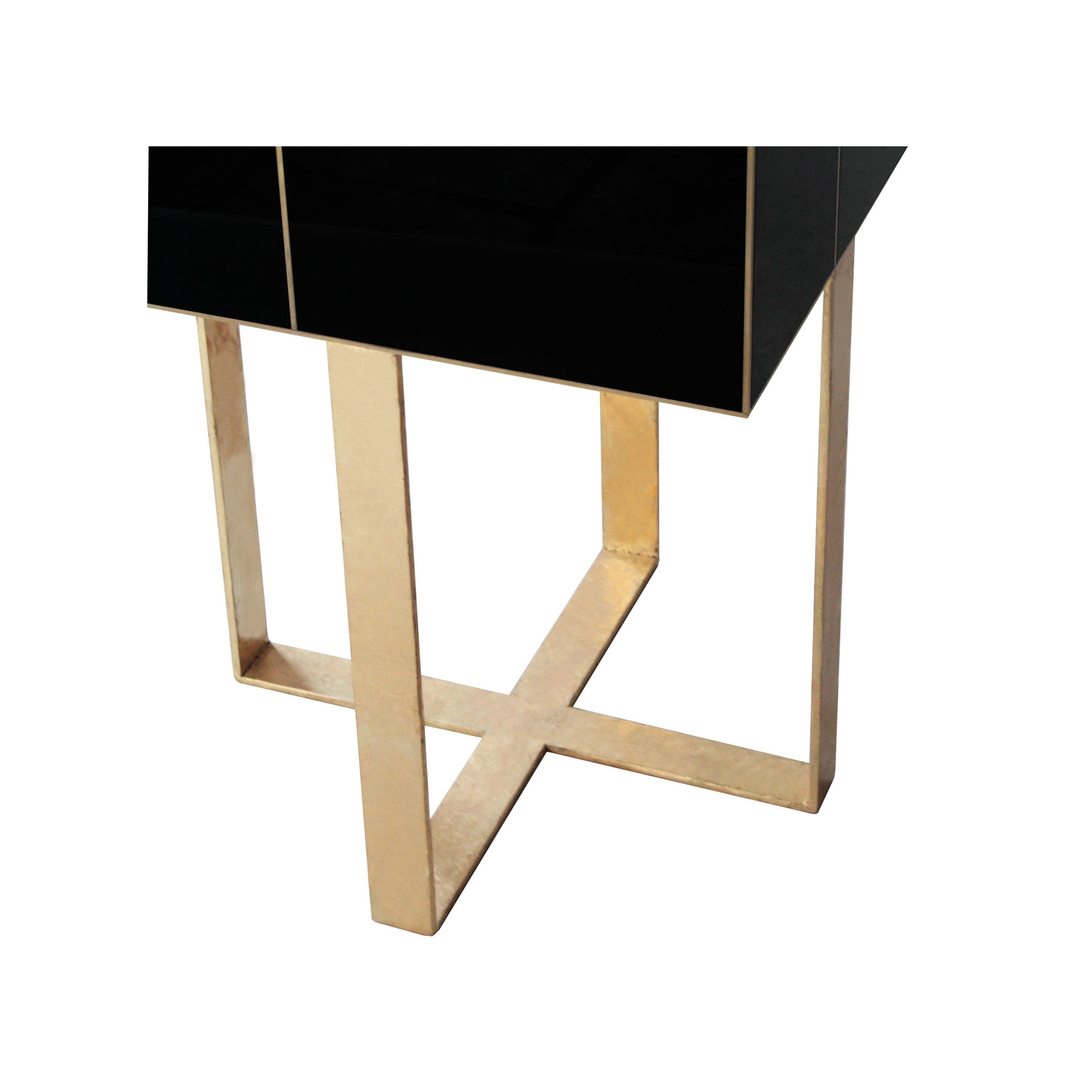 Contemporary Cube Black Gold Metal Wood Crystal Spanish Auxiliar Table, 2016 In Excellent Condition In Madrid, ES