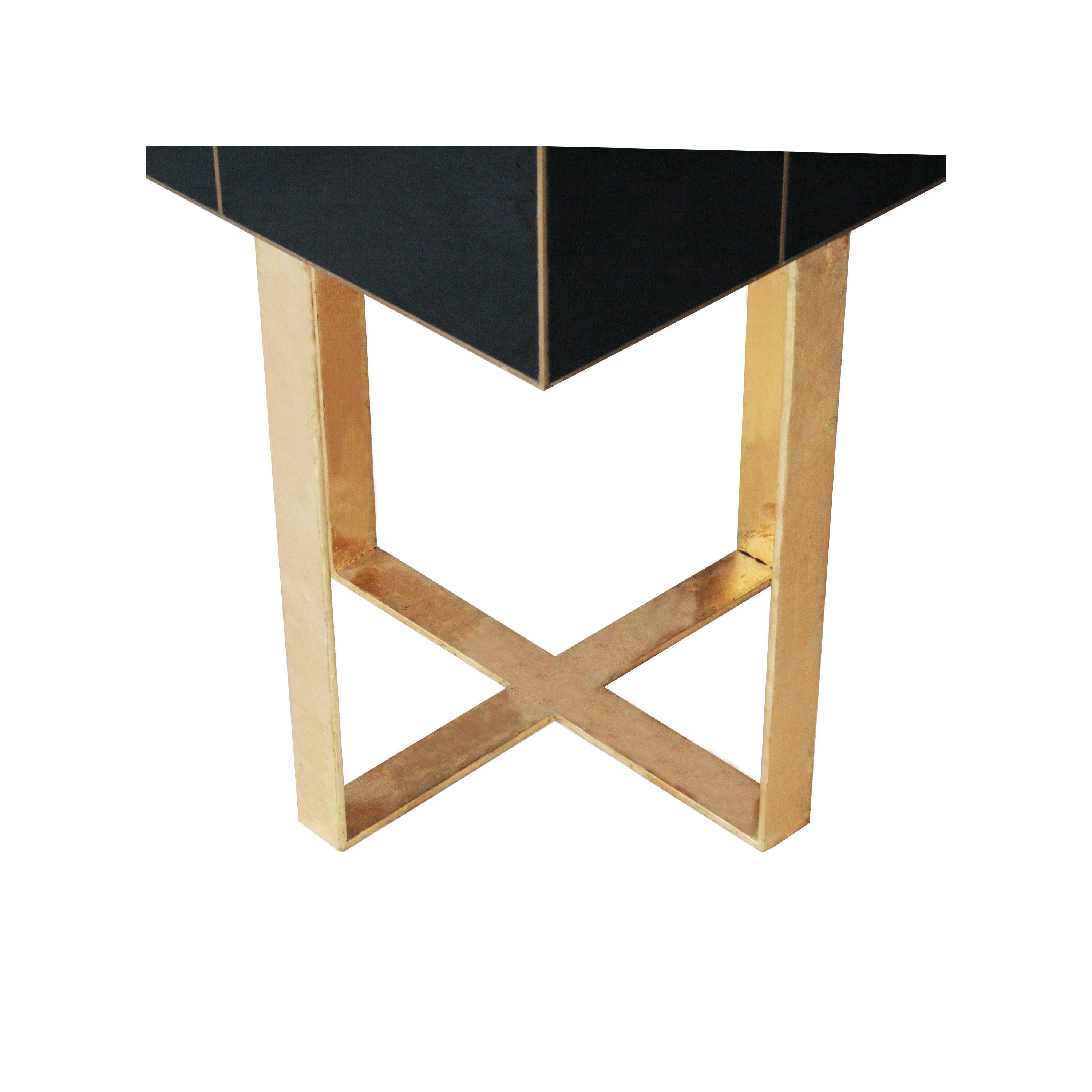 Contemporary Cube Black Gold Metal Wood Crystal Spanish Auxiliar Table, 2016 1