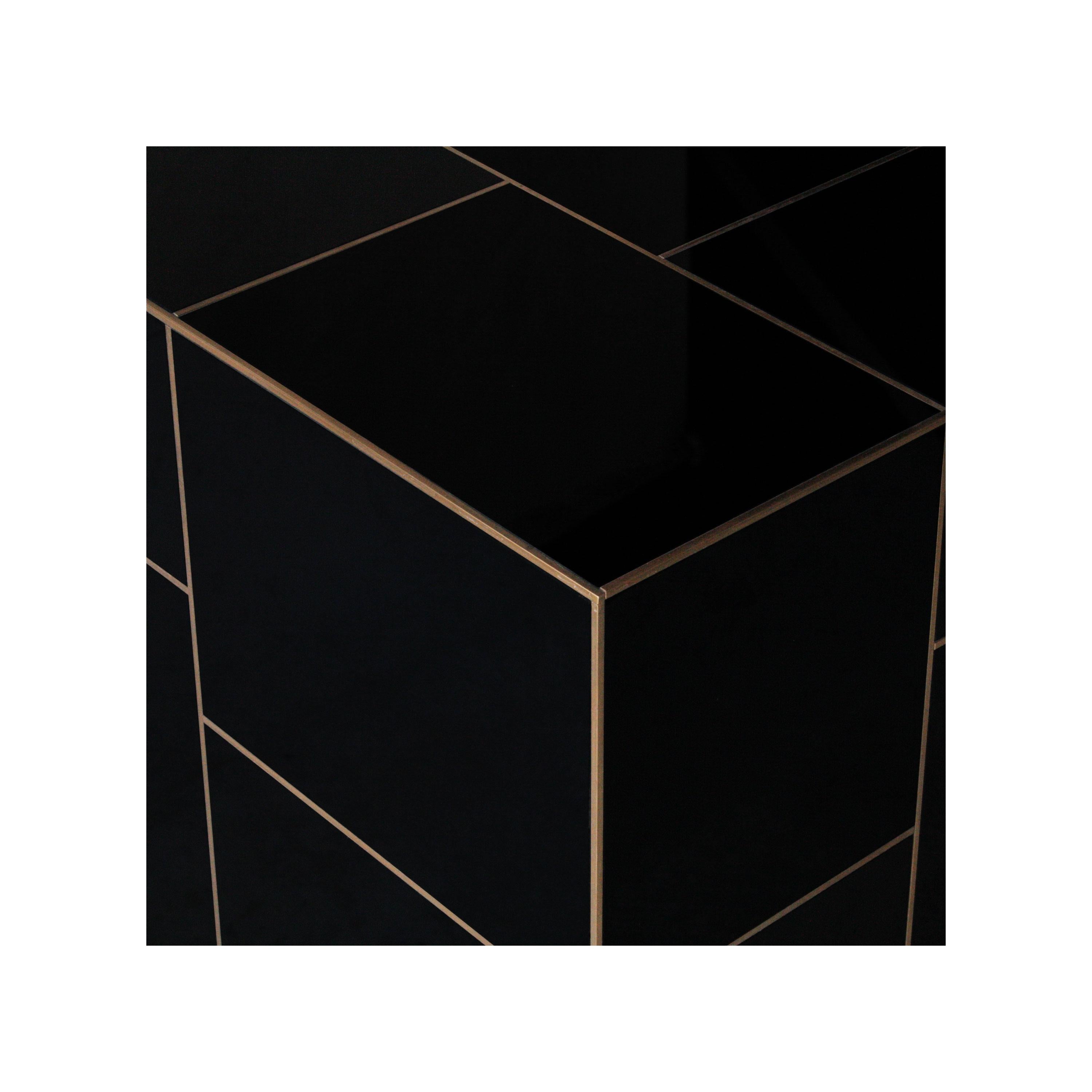 Contemporary Cube Black Gold Metal Wood Crystal Spanish Auxiliar Table, 2016 2