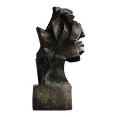 Contemporary Cubist Head in Bronze by Perrine Le Bars