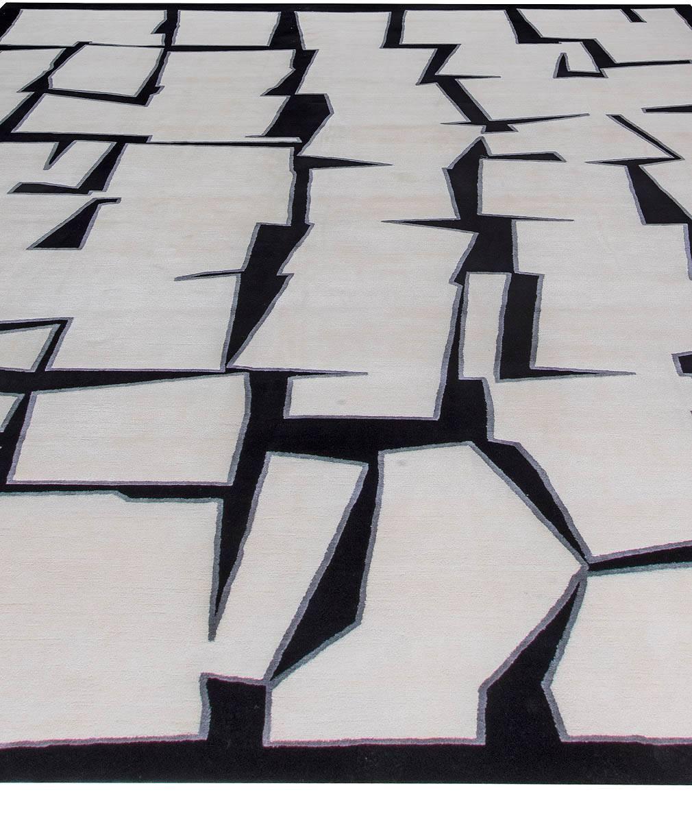 Moderno Tappeto contemporaneo di ispirazione cubista realizzato a mano in seta e lana da Doris Leslie Blau in vendita