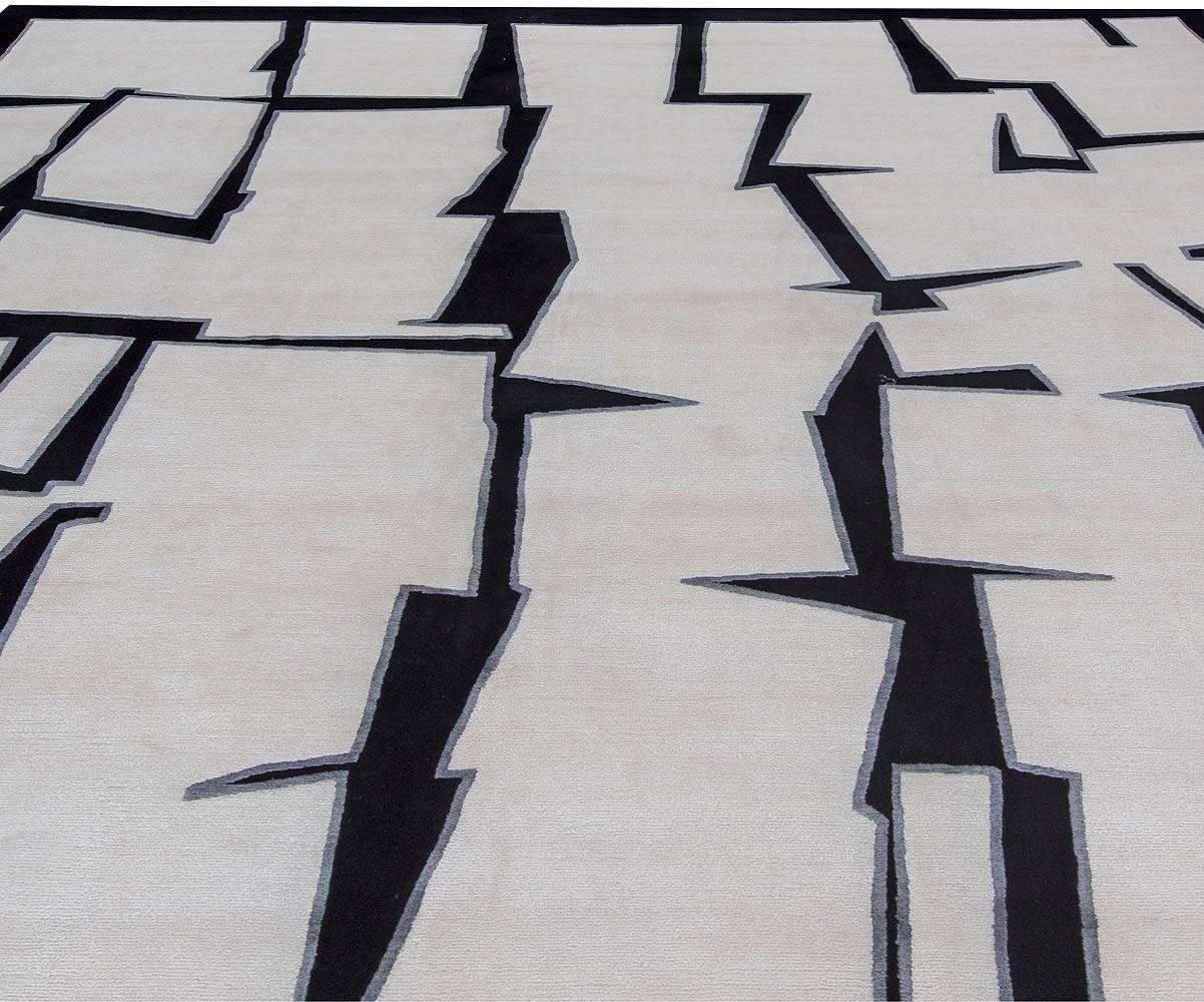 Indian Contemporary Cubist Inspired Handmade Silk and Wool Rug by Doris Leslie Blau For Sale