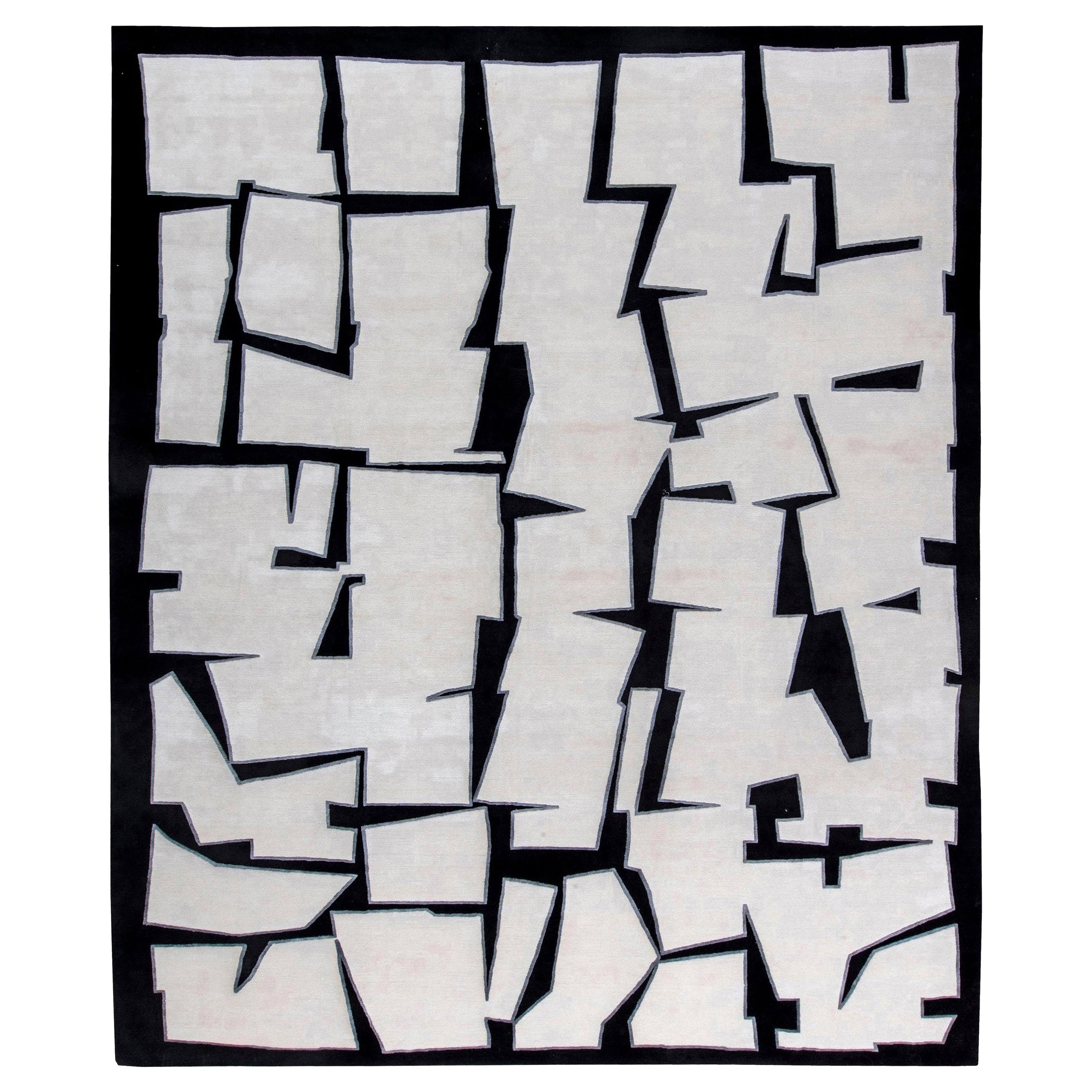 Contemporary Cubist Inspired Handmade Silk and Wool Rug by Doris Leslie Blau For Sale