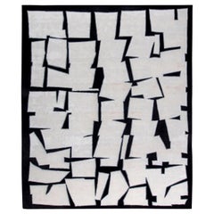 Tapis contemporain d'inspiration cubiste en soie et laine fait main par Doris Leslie Blau