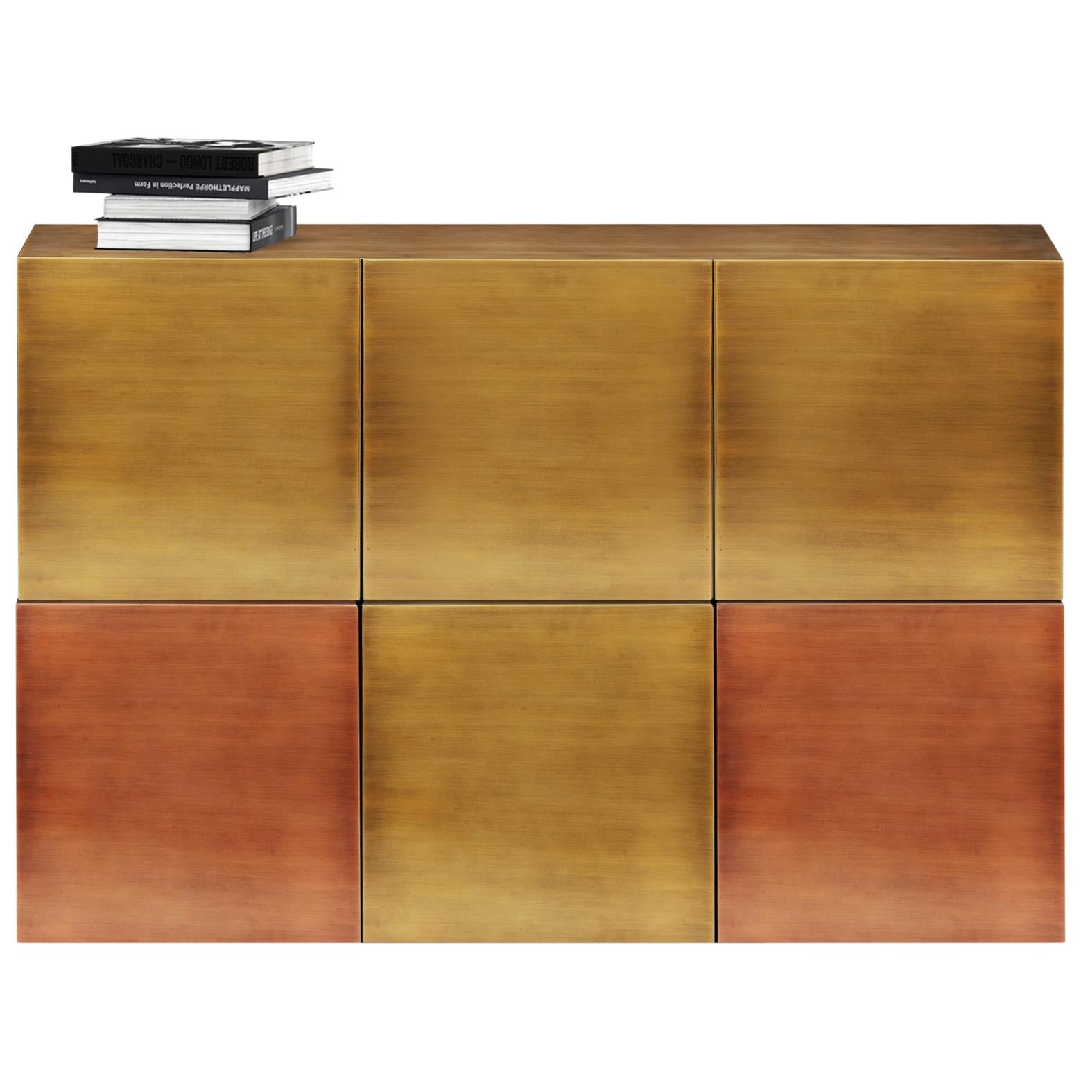 Contemporary Cucu Sideboard or Credenza in Brushed Brass with Copper
