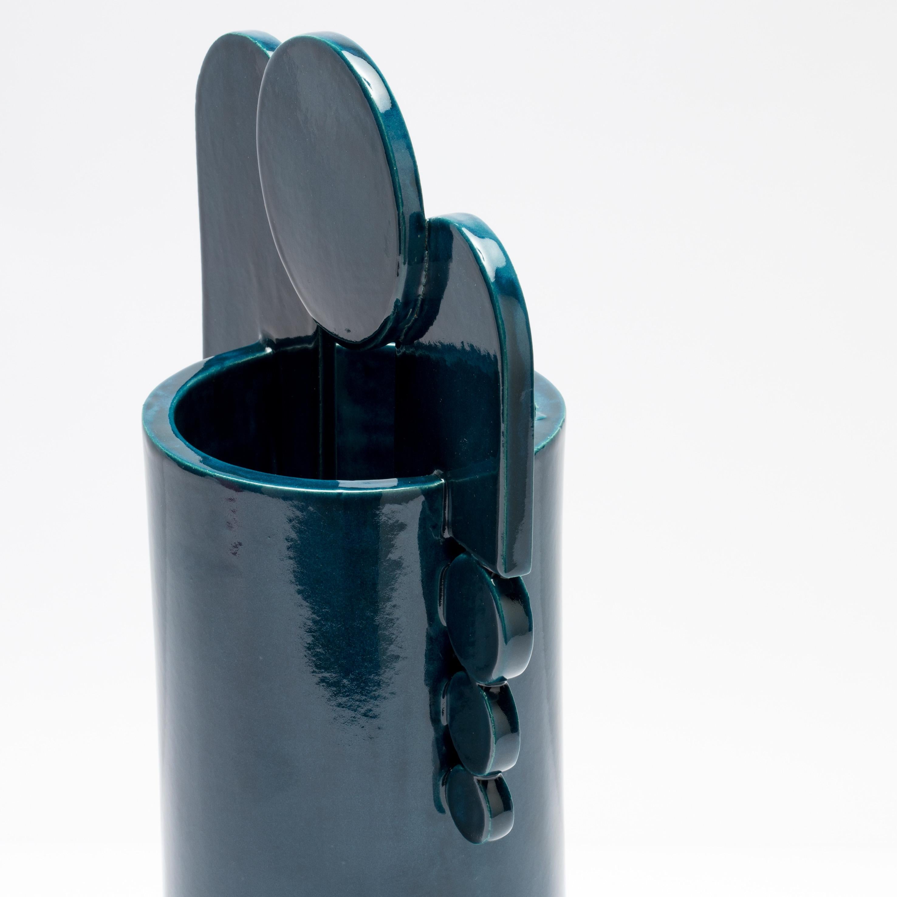 Contemporary Cuorecarpenito Green Petrol Blue Ceramic Vase Glossy Glazed In New Condition For Sale In Reggio Emilia, IT